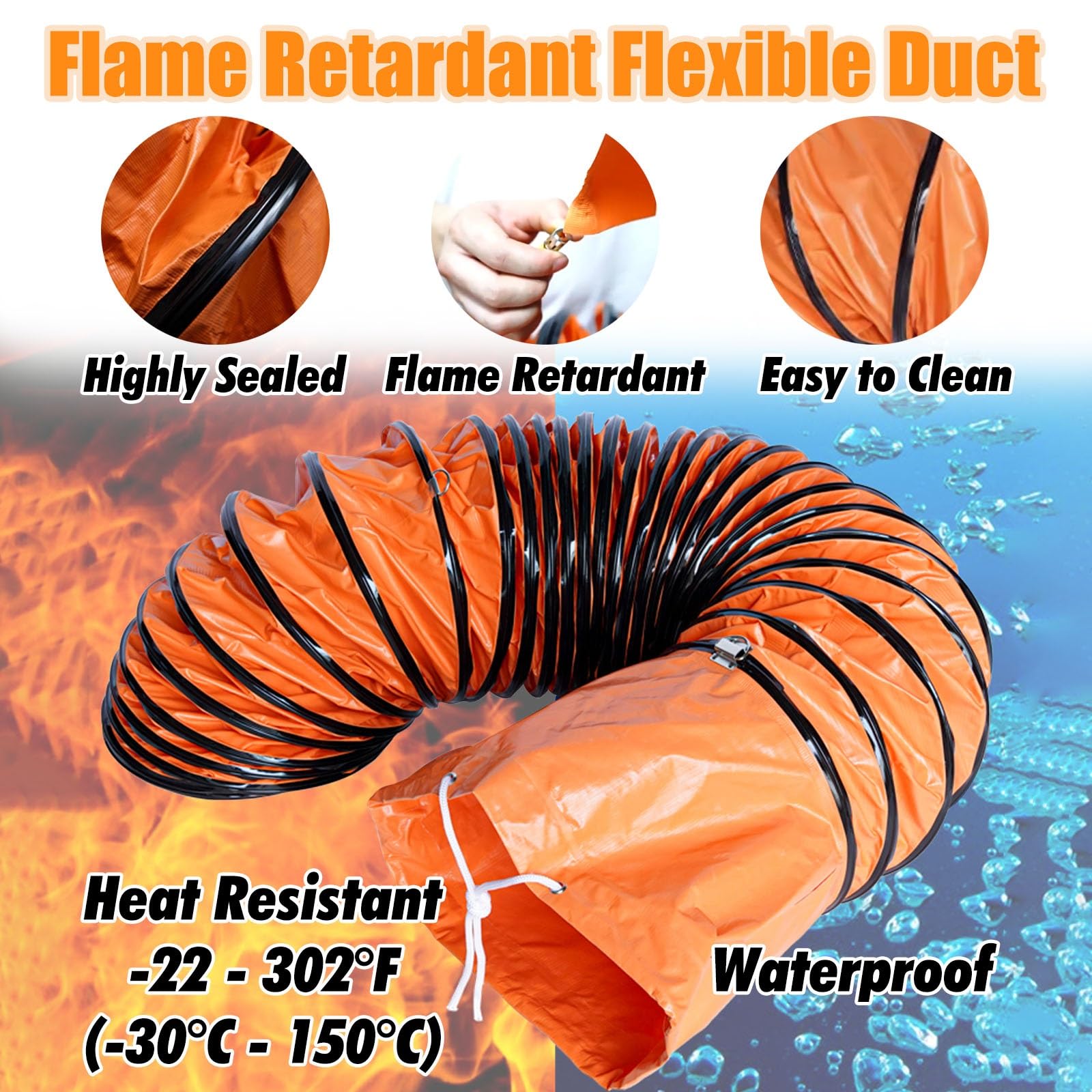 Tubo Flexible Manguera Flexible Industrial De PVC Para Ventilación De Secadoras, Diámetro Interior 6 10 12 20 24 Pulgadas, Equipos Extracción, Conductos Extracción Plegables Ignífugos(ID 14in/350mm)