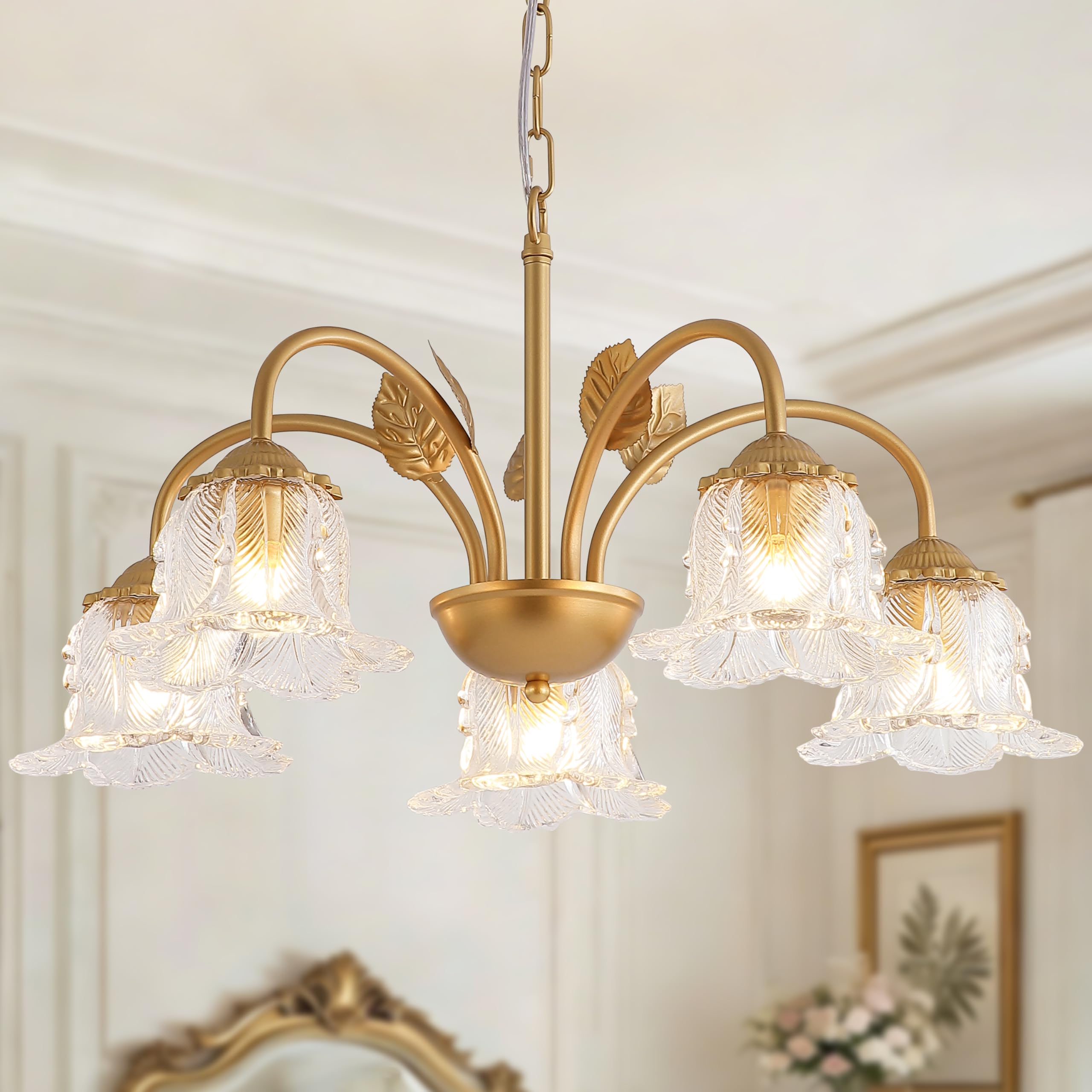 Photo 1 of NZZDYI 5-Light Gold Glass Chandelier Pendant Light Fixture
