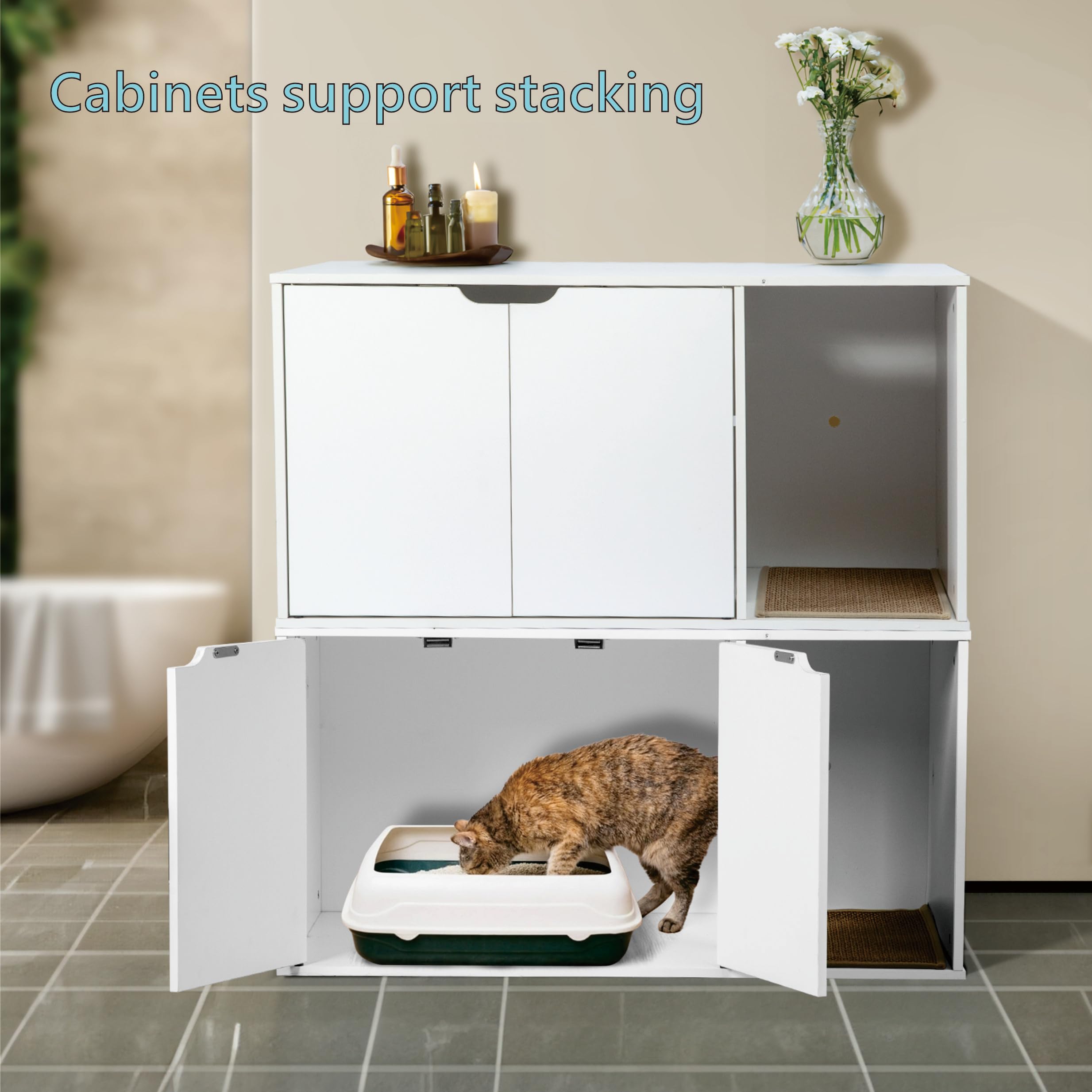 White Cat Litter Box Cabinet - Hidden Litter Box Enclosure with Odor-Proof Ventilation, Multi-Functional Side Table for Living Room, Modern Furniture for Small Spaces - image 3