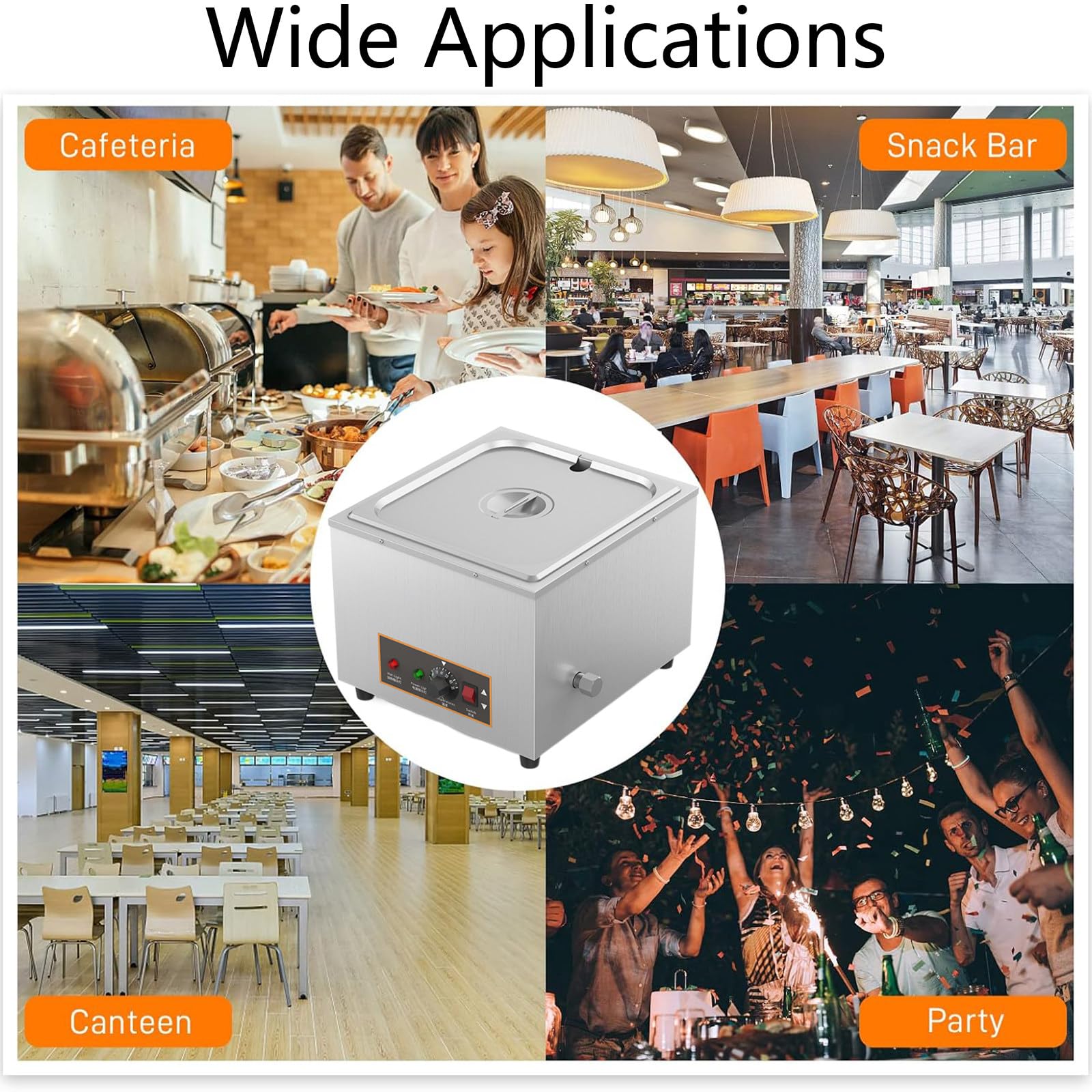 Calentador de Alimentos Comercial, Mesa de Vapor Eléctrica de 1000 W con Temperatura Ajustable, Equipo de Buffet Profesional de Acero Inoxidable, para Restaurante de Catering,C