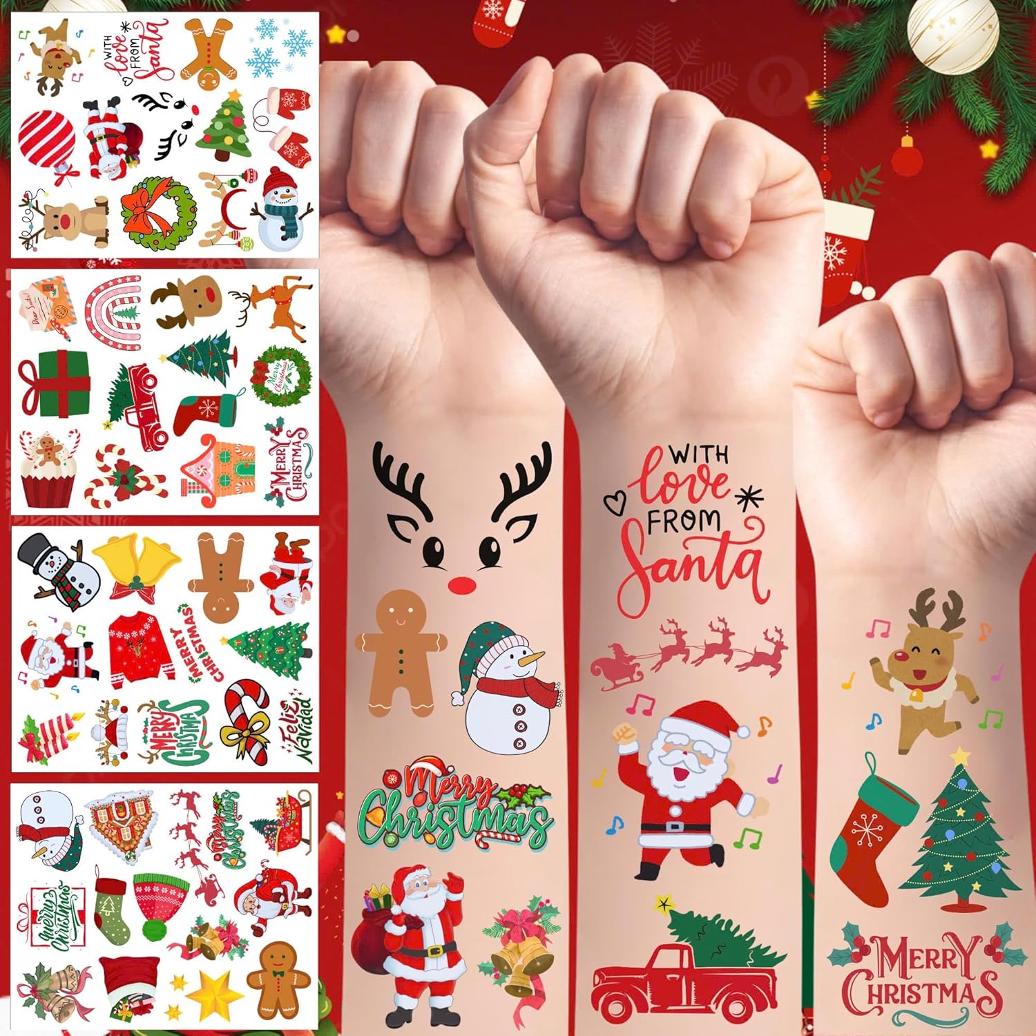 Christmas Temporary Tattoos Christmas Decorations Party Favors Chrismas Party Supplies Accessories Santa Claus Tree Reindeer Snow Winter Gift Idea For Boys Girls Teens Kids Adult Family Celebration Christmas Temporary Tattoos Christmas Decorations Party Favors Chrismas Party Supplies Accessories Santa Claus Tree Reindeer Snow Winter Gift Idea For Boys Girls Teens Kids Adult Family Celebration