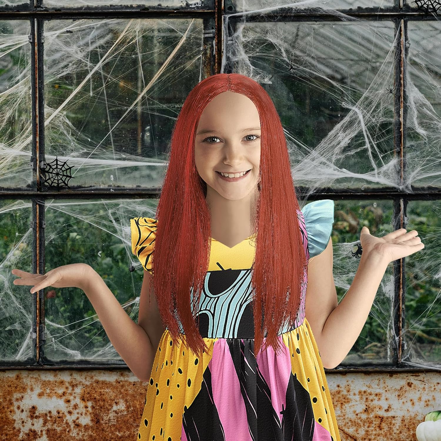 5PCS Sally Costume for Girls Kids Christmas Nightmare Dress Wig Bag Tights Glove Halloween Costume Cosplay Outfit Red - Image 6