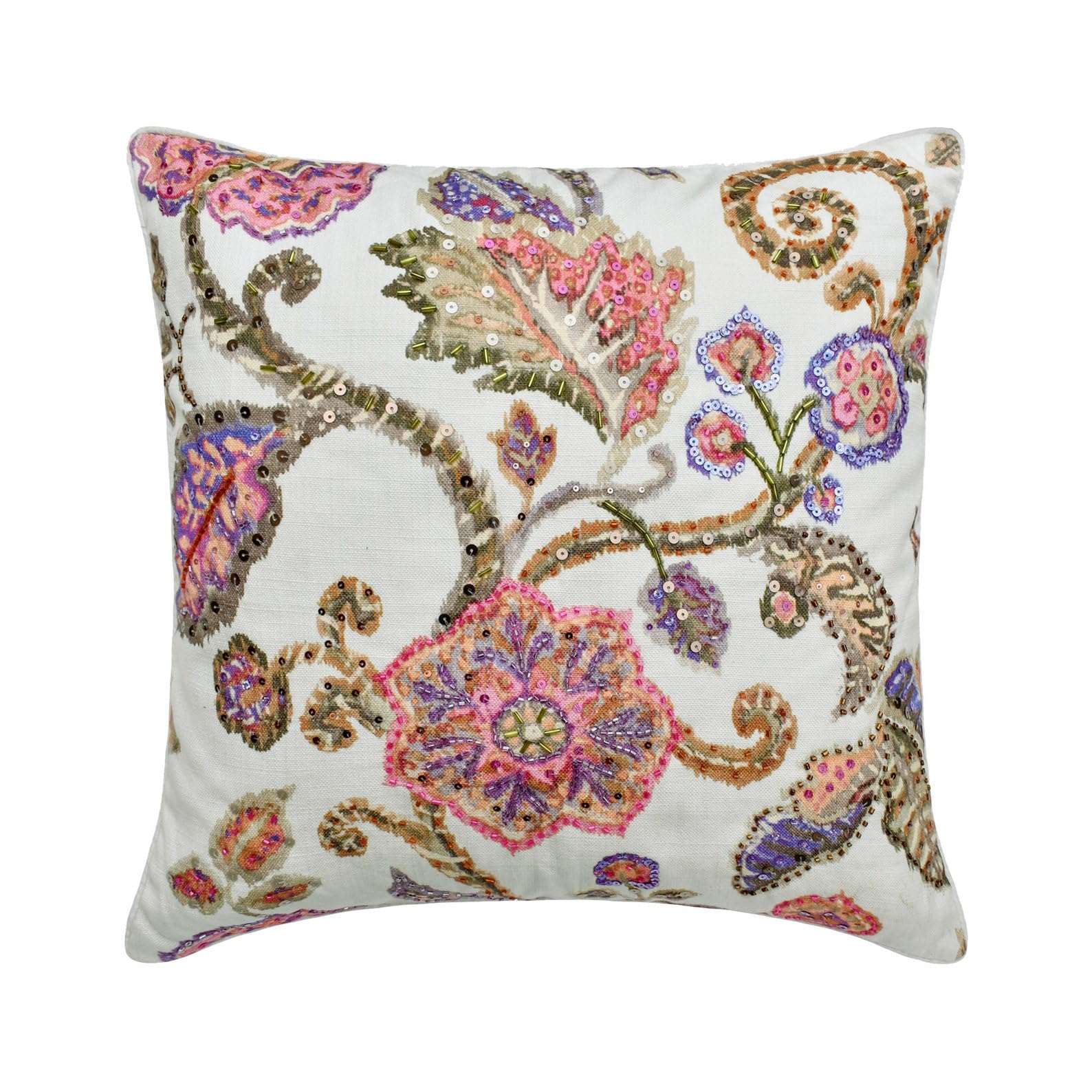 The HomeCentric Decorative Pink 45x45 cm (18"x18") Cushion Covers, Cotton Beaded, Sequins Embroidery Cushion Covers, Floral Pattern Modern Style - Aster — image 1