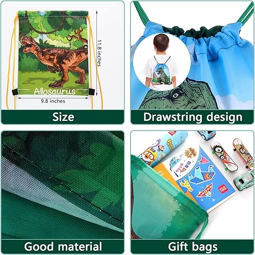 Miniatura 9 de 20 bolsas de recuerdo de fiesta de dinosaurios, bolsa de regalo con cordón de dinosaurio, bolsas de suministros para fiestas de dinosaurios, bolsa
