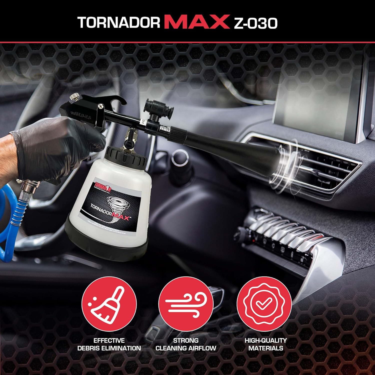 Tornador Max Z-030 Car Cleaning Gun 32oz | Patented Power Rotation & Ergonomic Grip | Swivel Air Inlet | High-Pressure Detailing Tool for Interior & Exterior Cleaning