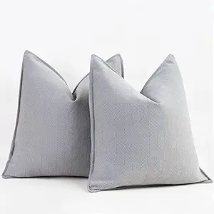 ZWJD Light Gray Pillow Covers 16x16 Set of 2 Chenille Throw Pillow Covers with Elegant Design Soft and Luxurious Decorative Throw Pillows for Couch, Bed, and Home Decor