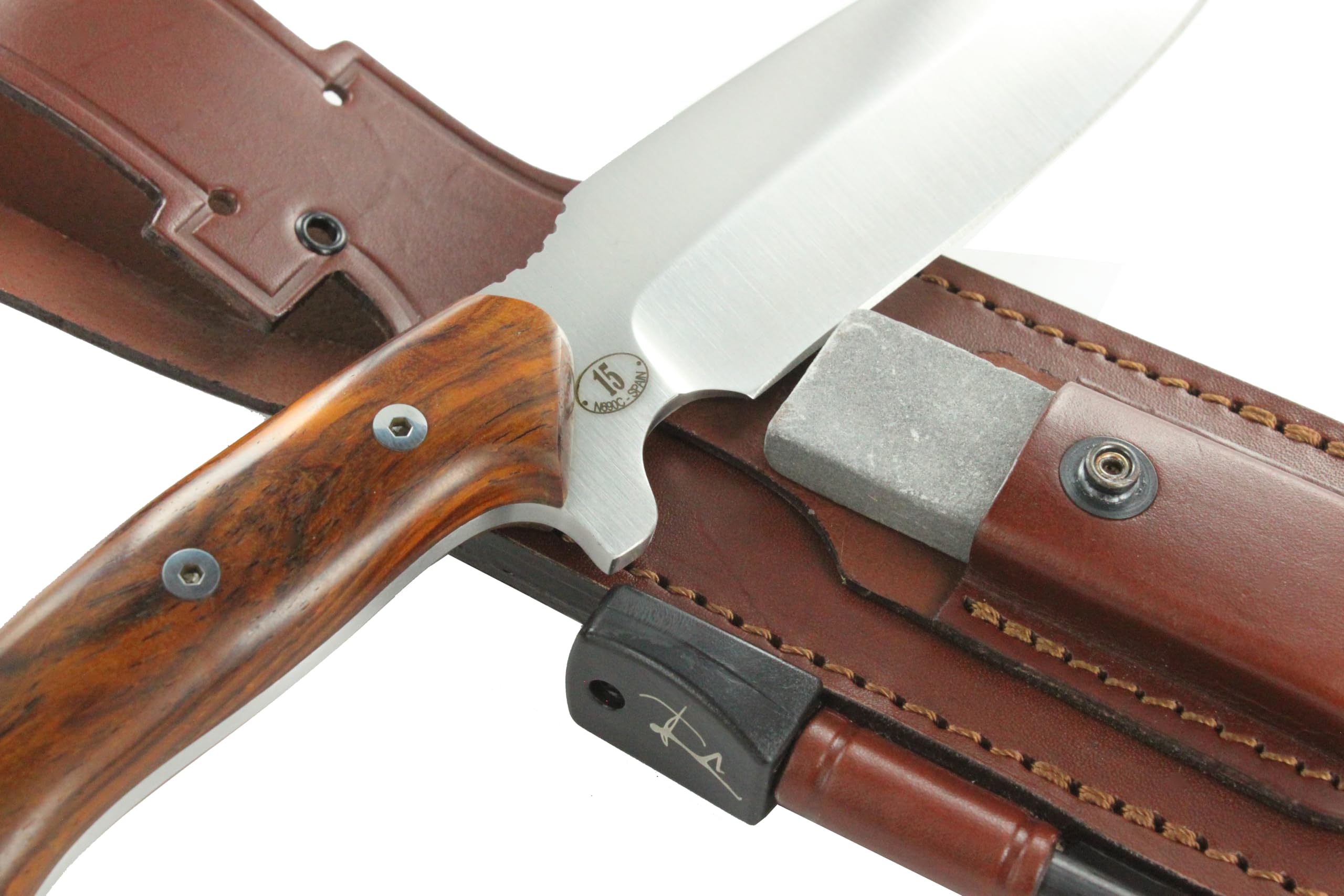 JEO-TEC Nº15 Cuchillo Supervivencia Caza Monte Bushcraft Camping Outdoor Campo - Funda con Pedernal - Acero BÖHLER N690C - Fabricado en España