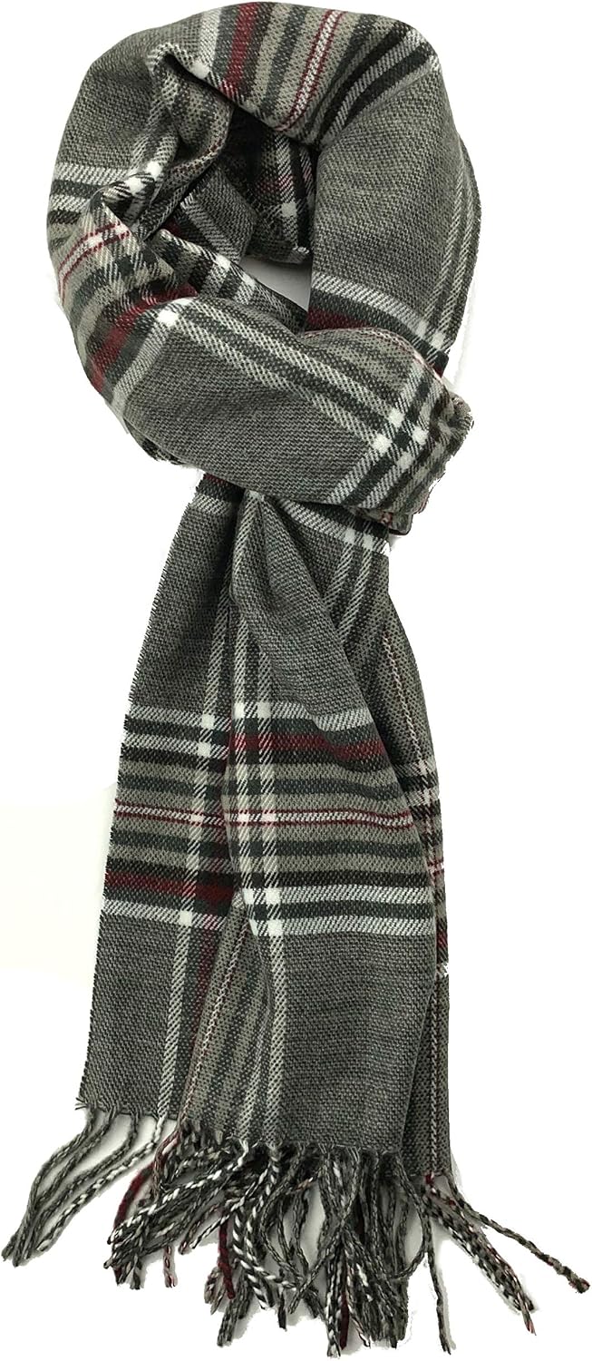 Plum Feathers Plaid Check and Solid Cashmere Feel Winter Scarf, Warm Scarfs, Cold Weather Accessories, Fringe Scarves