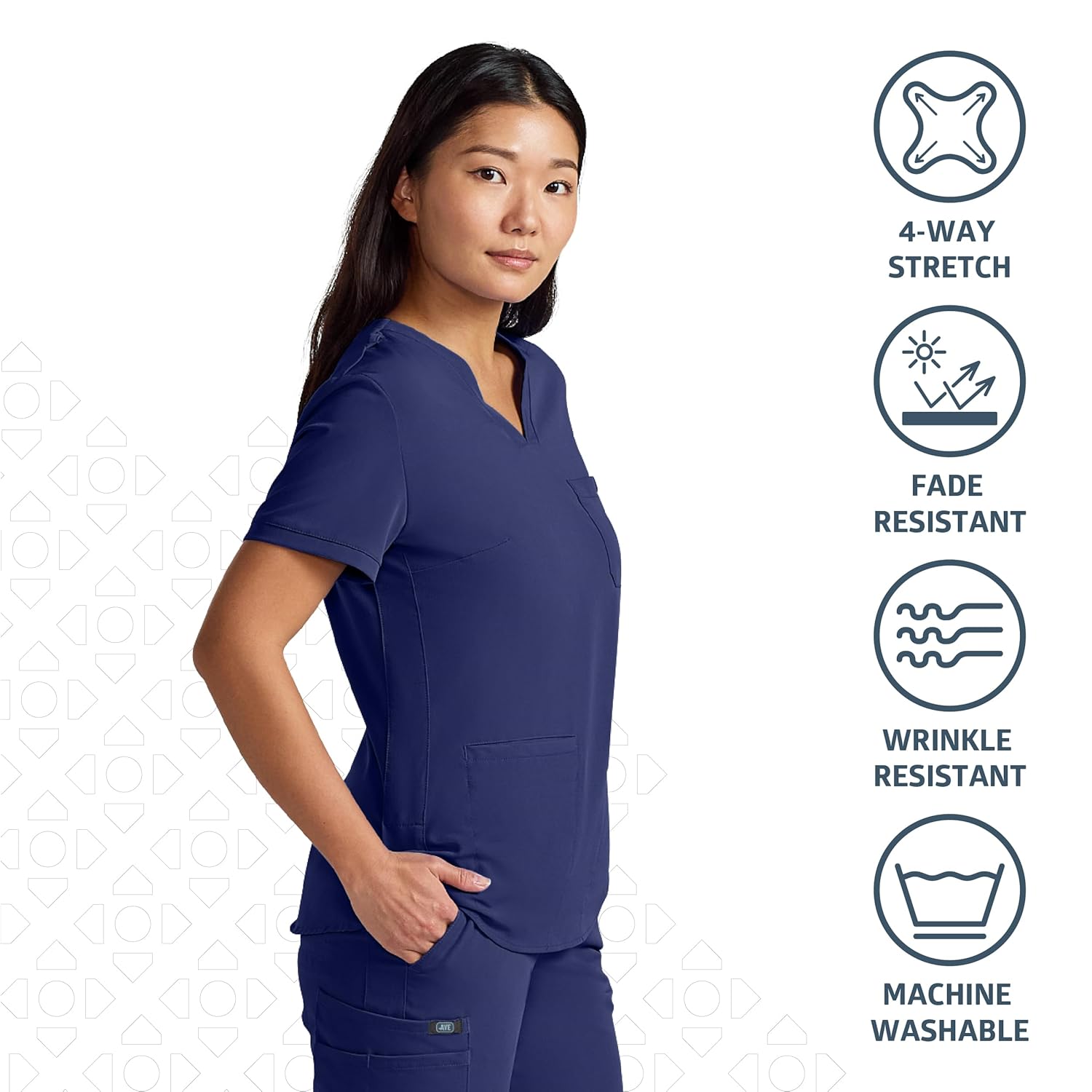 ave. Lex Women’s Scrub Top, Tunic Style, 4-Way Stretch Fabric, Comfort, Easy Care Women’s Scrubs, Wrinkle-Resistant, For Nurses & Medical Professionals, Machine Washable (M, Navy)