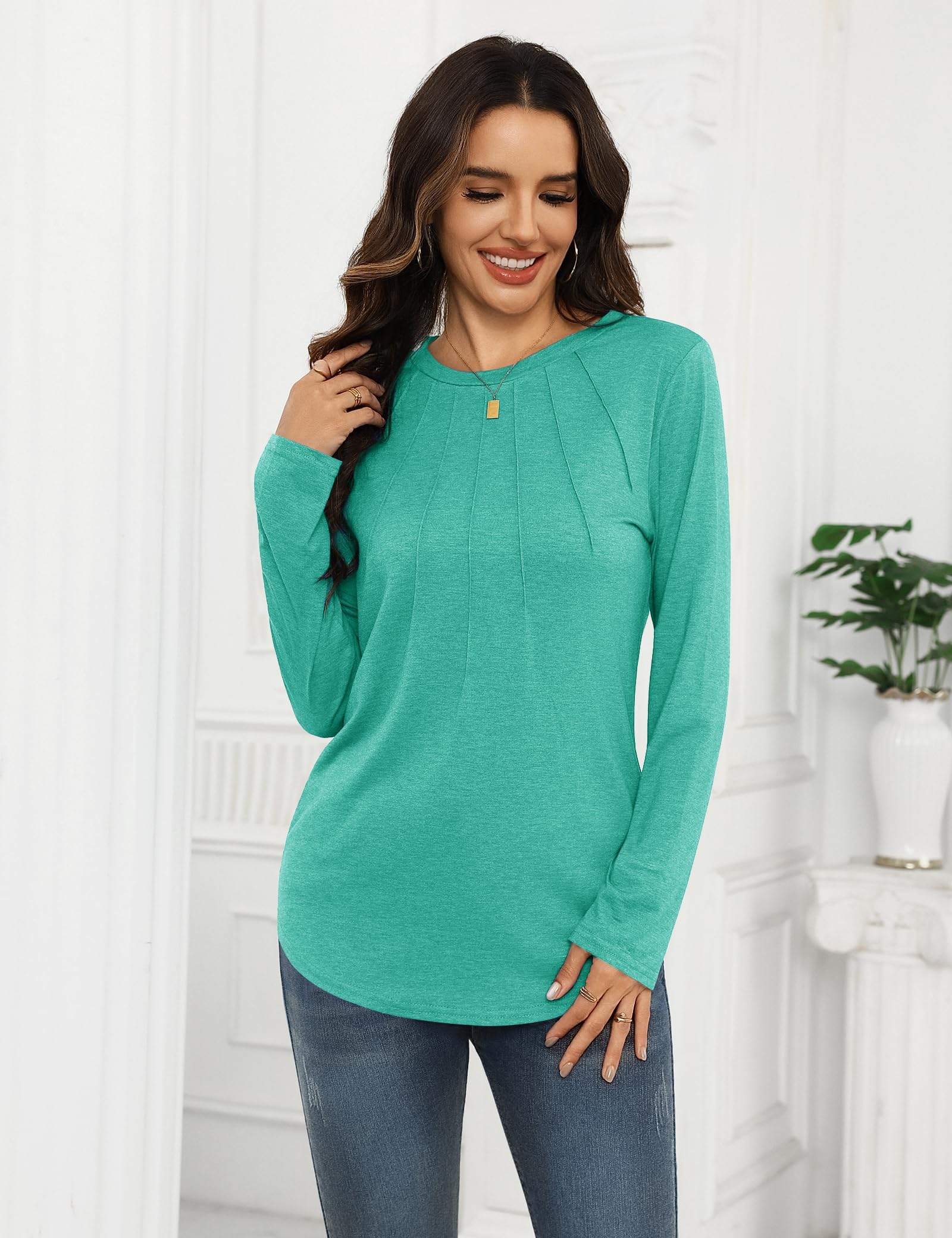 Gyabnw Maglietta Donna Maniche Lunghe Elegante T-Shirt Girocollo Donna Magliette Cotone Donna Moda Camicia Top Casual Tee