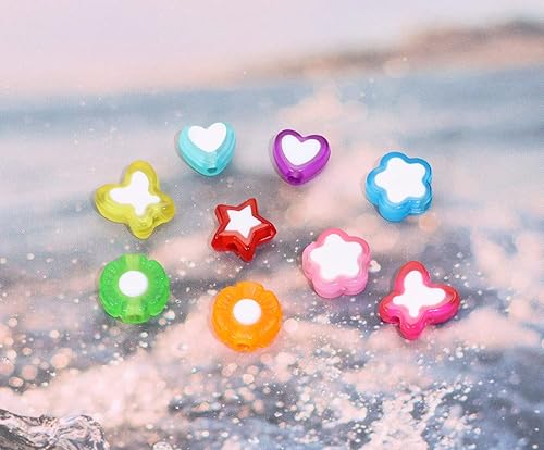 Miniatura 3 de Tupalizy 100 cuentas pequeñas de estrellas de acrílico, cuentas espaciadoras de flores para hacer joyas, pulseras, aretes, collares, llaveros,