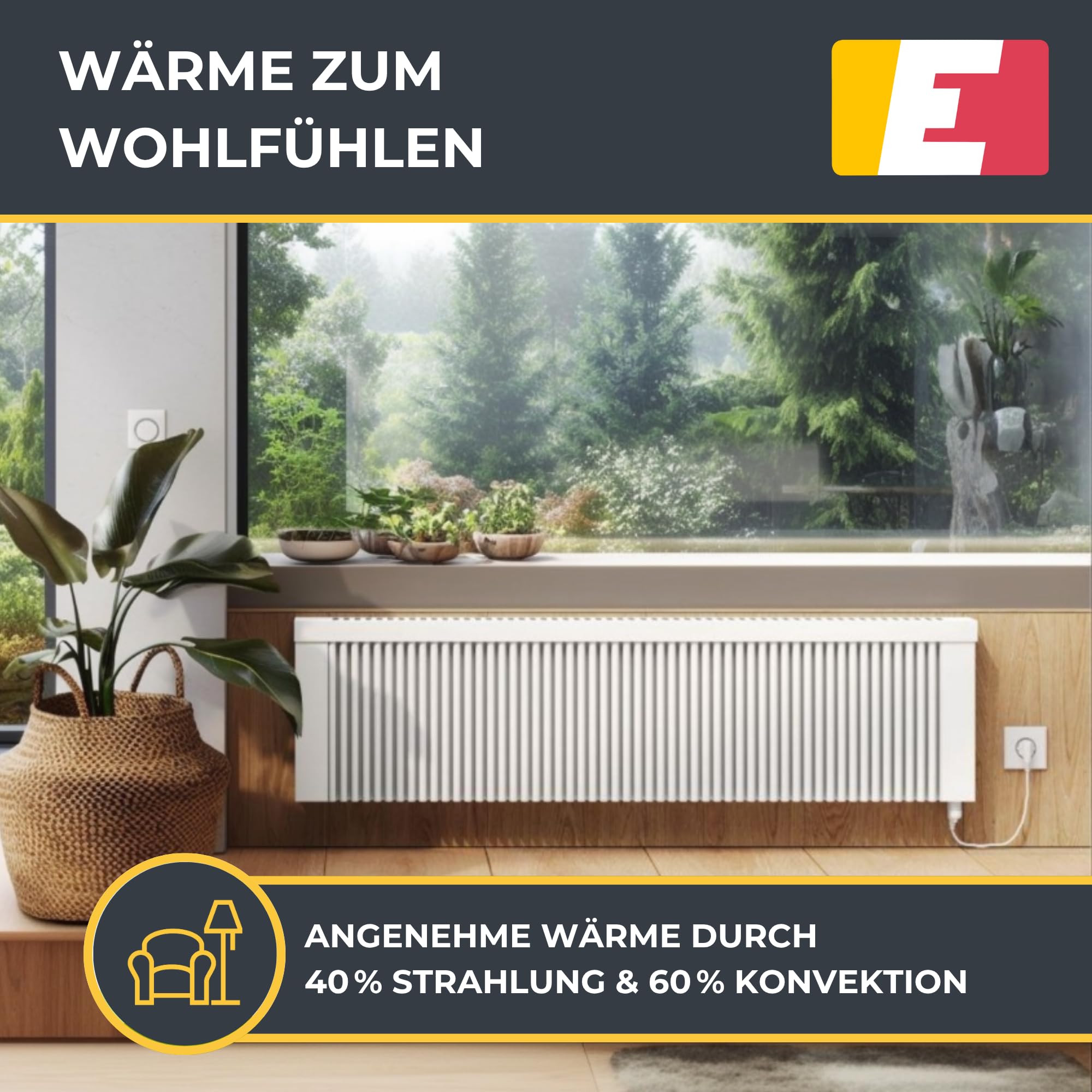 Areo Direct Base 800 W Elektroheizung – Elektrische Flächenspeicherheizung mit Schamottkern – Digitale Thermostatsteuerung mit App – WLAN-fähiger Heizkörper zur Wandmontage