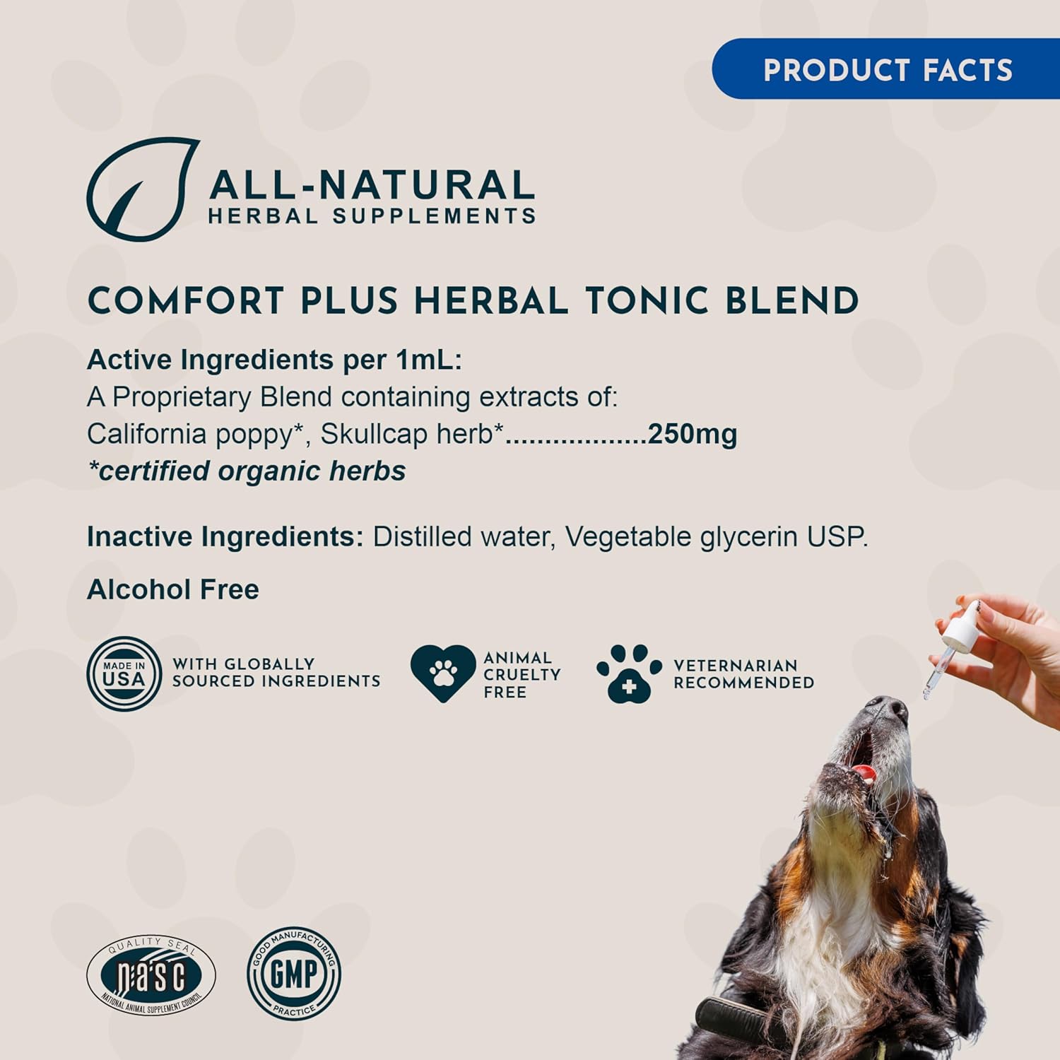 Animal Essentials Comfort Plus Herbal Formula for Dogs & Cats, 2 fl oz - Made in USA, California Poppy & Skullcap