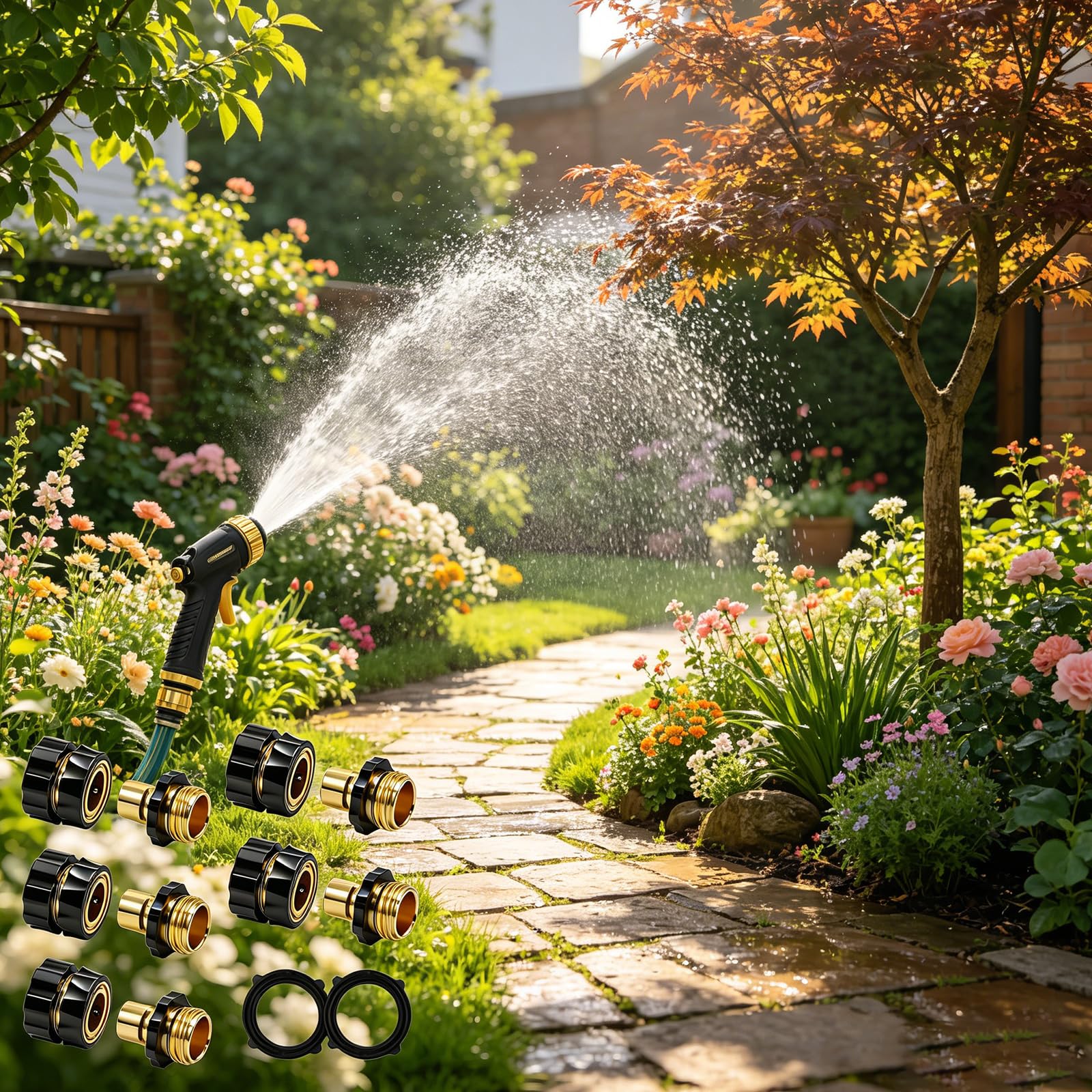 Generisch 4 conectores de manguera multiusos con cierre rápido, sistemas de riego de plástico, accesorios para jardinería al aire libre, adaptador de manguera de agua de riego
