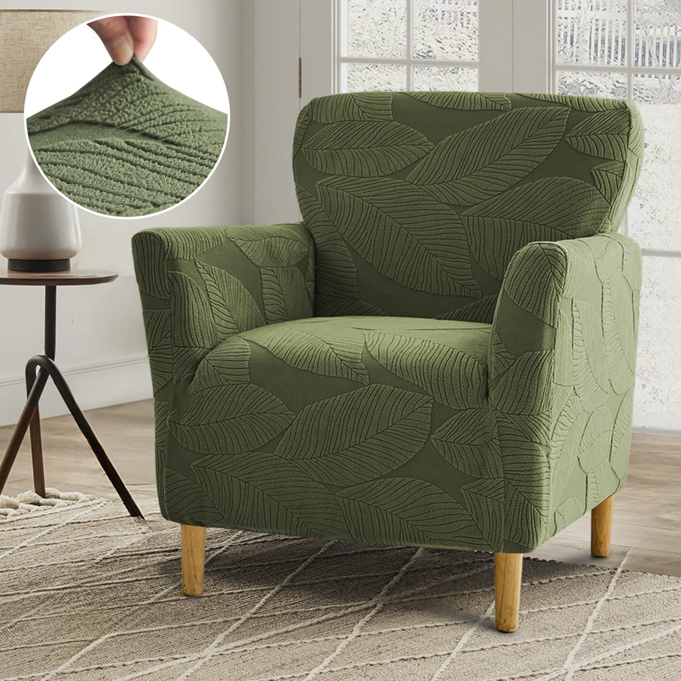 NILUOH Mid Century Modern Armchair Slipcover 1-Piece Stretch Jacquard Solid Chair Cover Elastic Fit Accent Chair Protector, Washable Furniture Cover for Single Armchairs