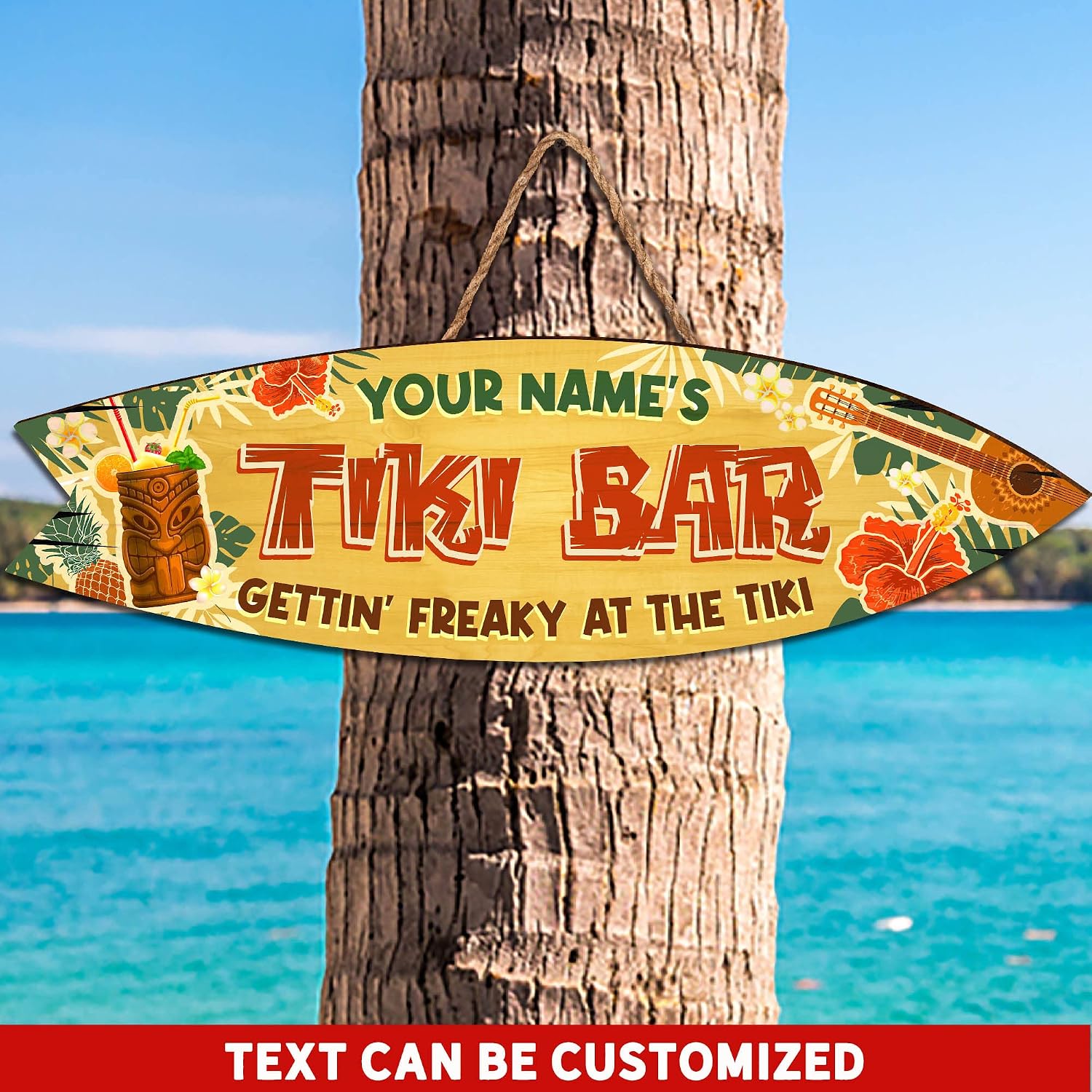 Custom Tiki Bar Wooden Sign Door Wall Plaque, Lounge & Poolside Bar Decorations for Backyard, Porch, Deck, Patio, Garden & Firepit, Personalized Gifts for Family
