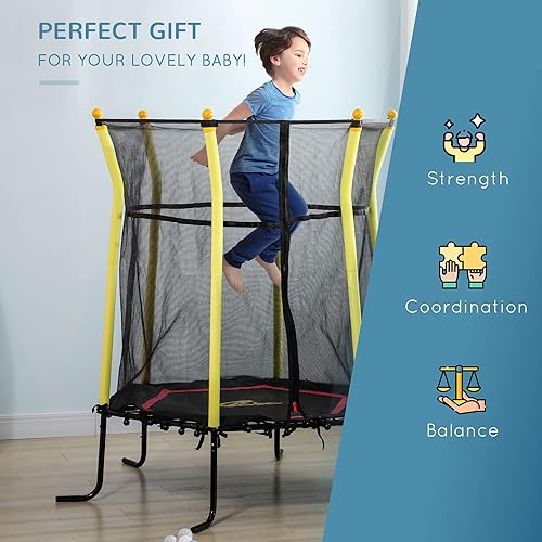 Miniatura 5 de Qaba Trampolín pequeño para niños de 5.2 pies con recinto, trampolín sin resortes con red, para un solo salto, equipo de juego interior para edades