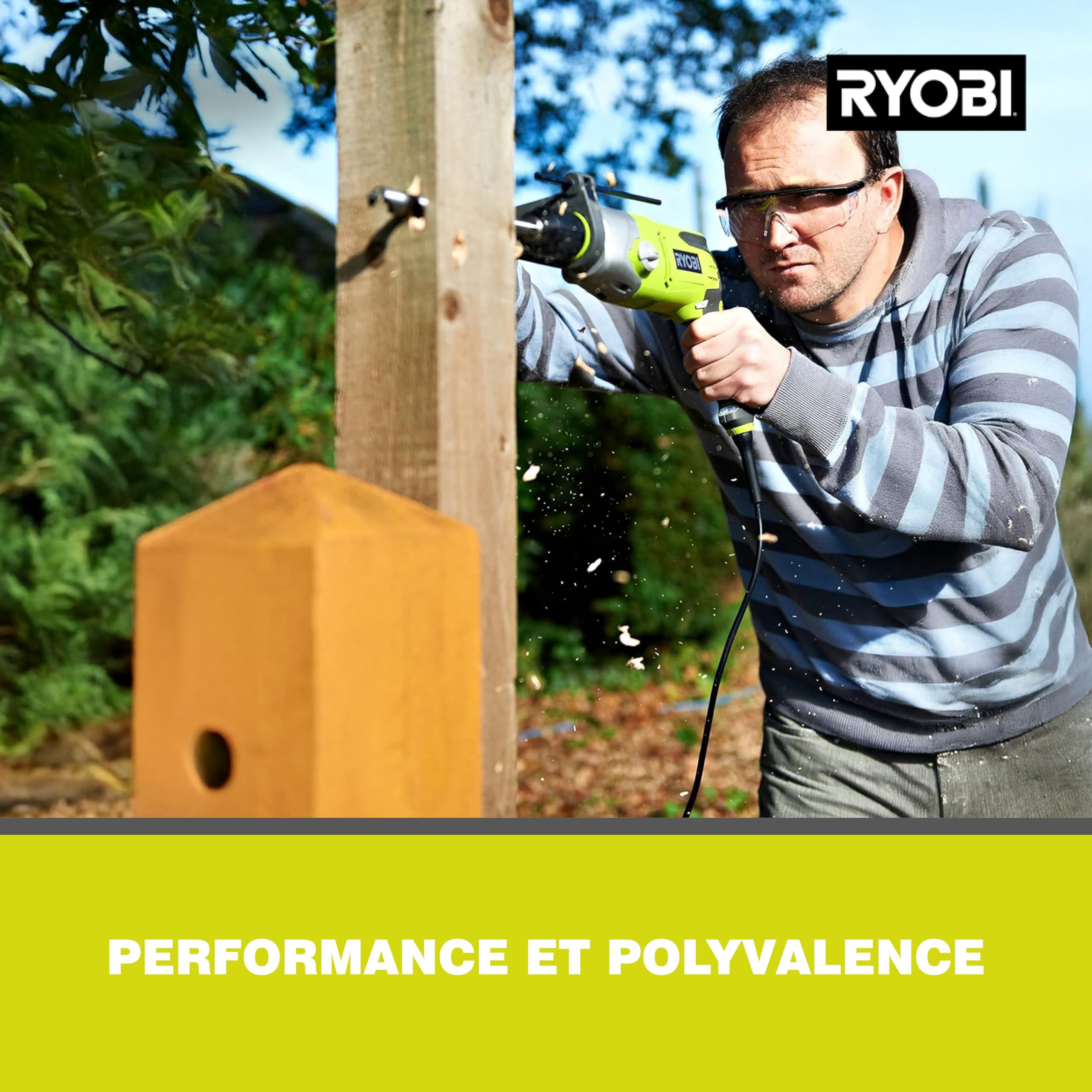RYOBI - Perceuse à Percussion 1200W RPD1200-K – Mandrin 13mm, Poignée Latérale, 2 Vitesses, Idéale Travaux Lourds Béton, Pierre, Métal