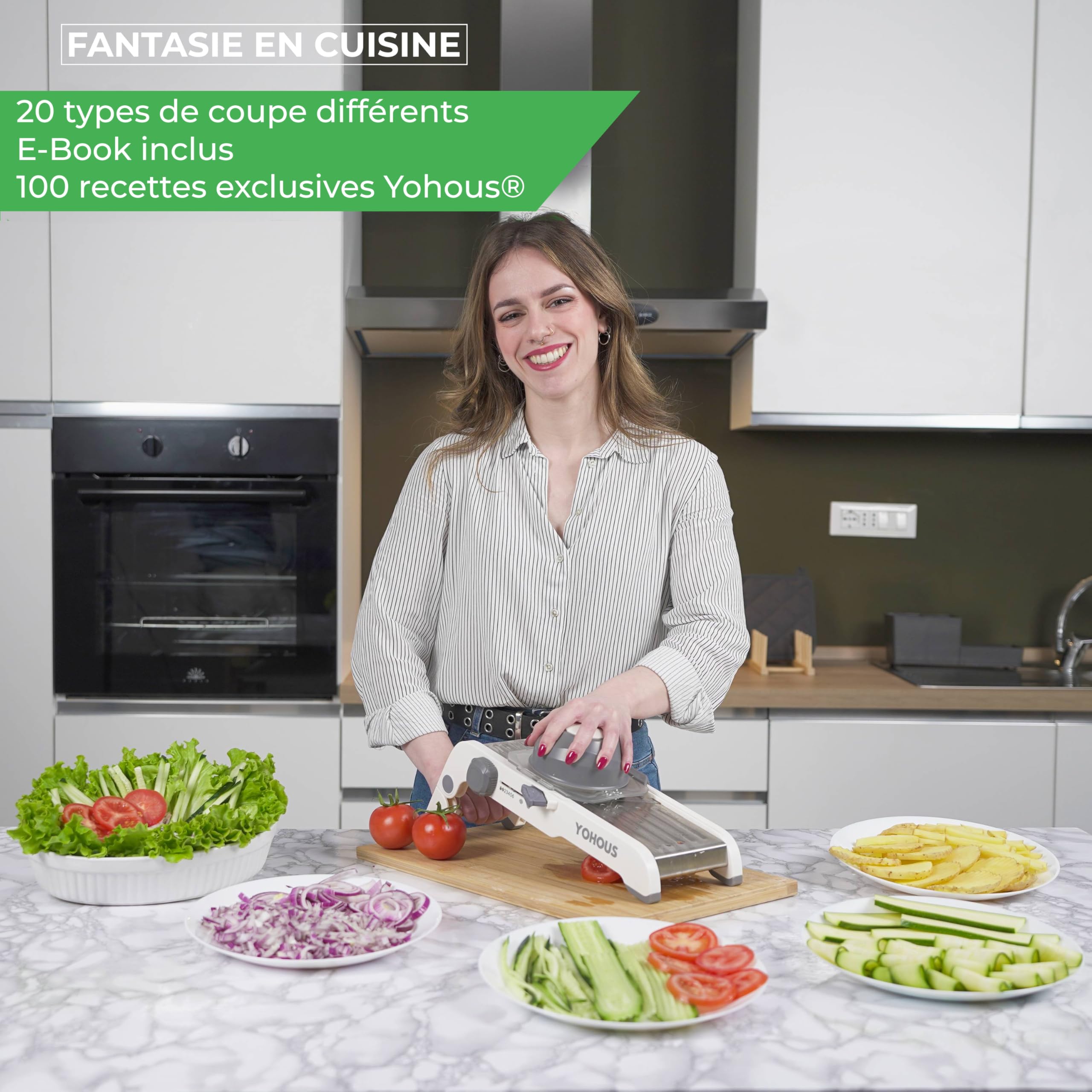 Mandoline Cuisine Professionnelle Réglable - Coupe Legumes multifonctions en Acier Inoxydable - Taille Legume en Julienne, en Dés et en Fines Tranches
