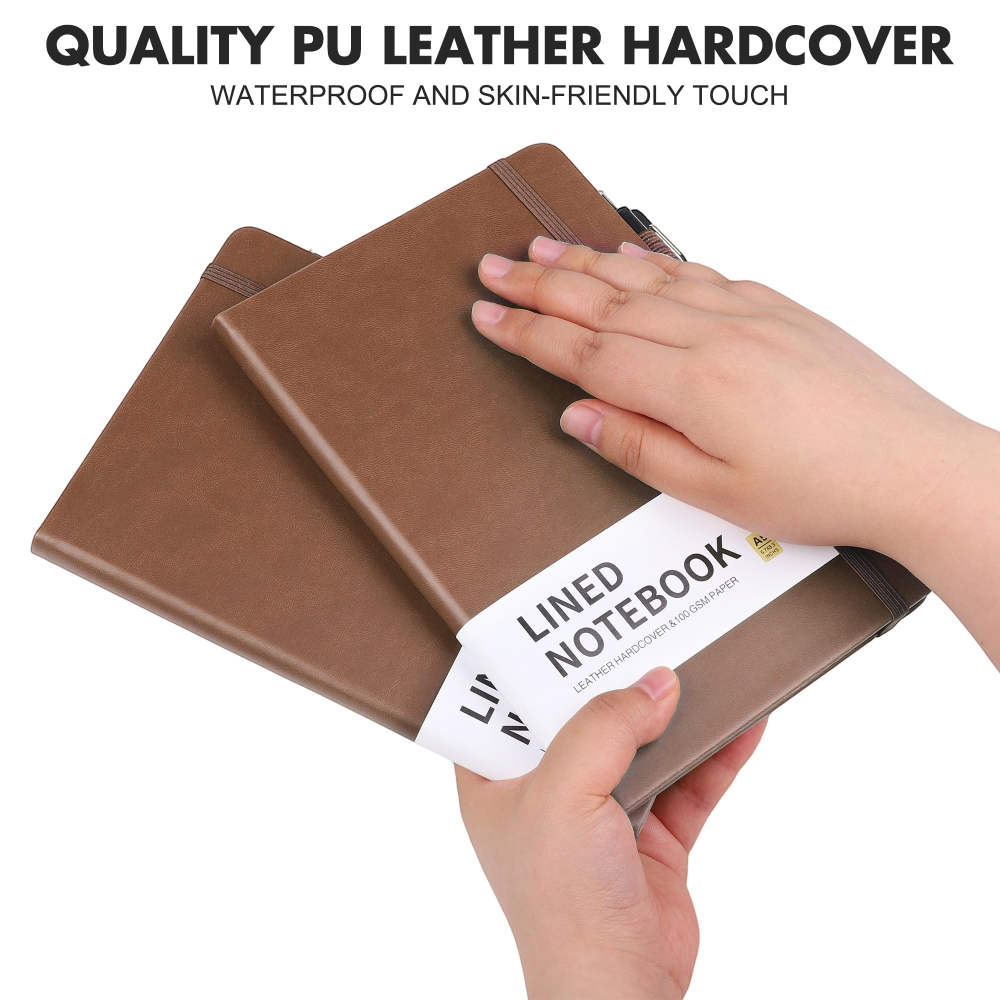 Aodaer Set di 12 quaderni a righe con penne, formato A5, 100 g/m², a righe, con copertina rigida, in pelle PU, con portapenne, per ufficio e scuola, 14 x 21 cm, marrone scuro