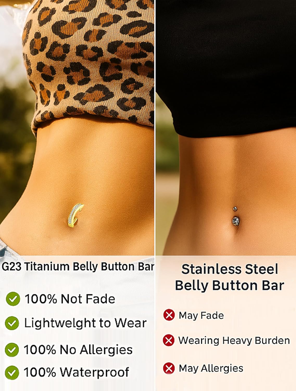 VOJO 14G G23 Titanium Clicker Belly Button Ring,10/12mm Reverse Curved Hoop Navel Barbell Piercing Jewelry - Image 4