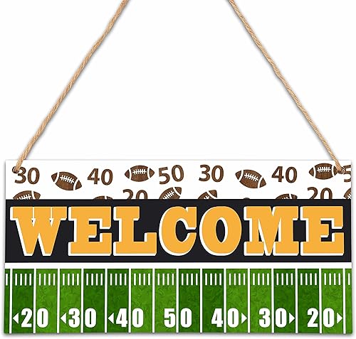 Letrero de bienvenida para puerta delantera exterior, decoración de otoño, arte de pared, letrero colgante, placa colgante de fútbol de otoño,