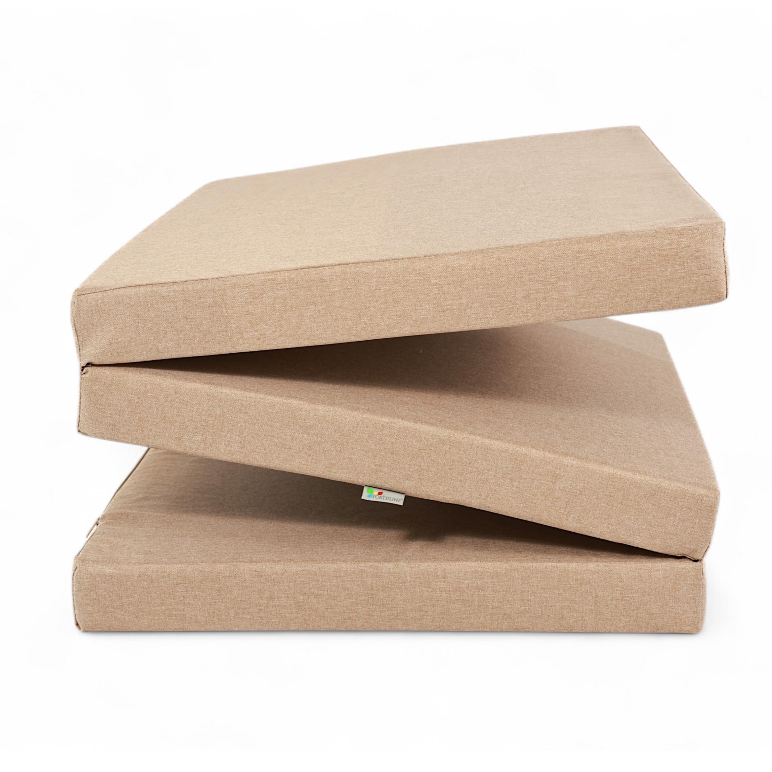 FORTISLINE Matelas Pliant 3 Parties 180 x 65 x 7 cm, Beige déperlant - Matelas d’appoint Pliable pour invité, Voyage et Camping, Housse Lavable