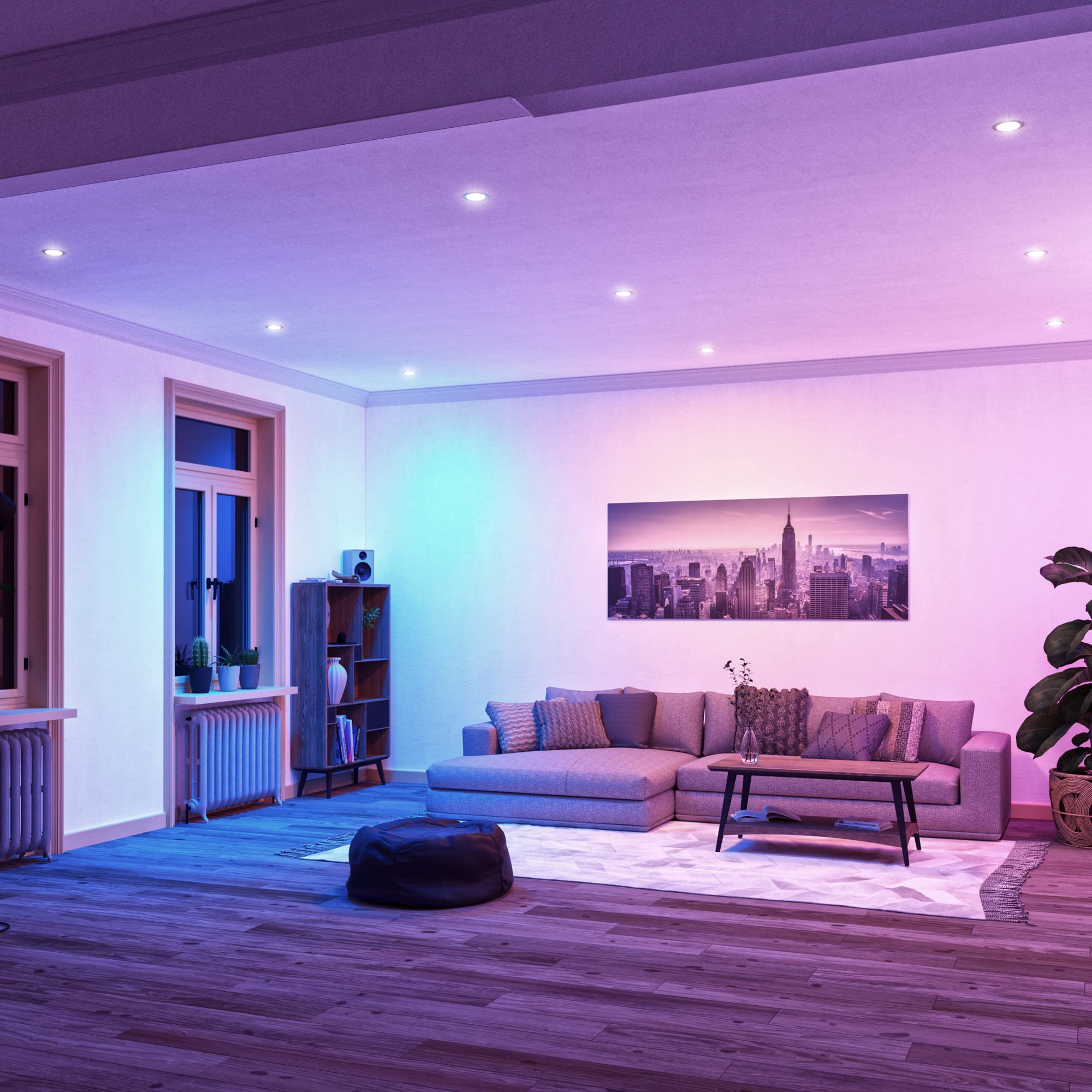 SSC-LUXon Matapo Einbaustrahler 6x weiß Smart RGBW Modul WLAN Lichtring | Sechs smarte Design-Deckenspots weiß mit Lichtring - RGBW LED-Modul, 16 Mio Farben per App & Sprache, WLAN ohne Hub