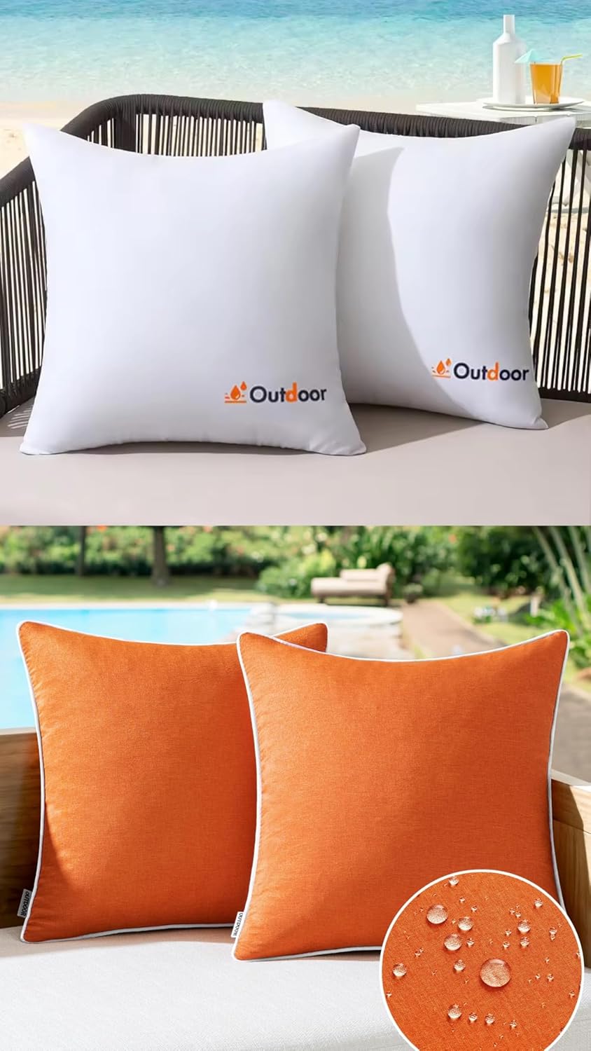 MIULEE Pack of 2 18x18 Inch Outdoor Pillow Inserts Waterproof Decorative Throw Pillow Insert Pack of 2 Outdoor Waterproof Throw Pillow Covers Decorative Farmhouse Linen Pillow Covers