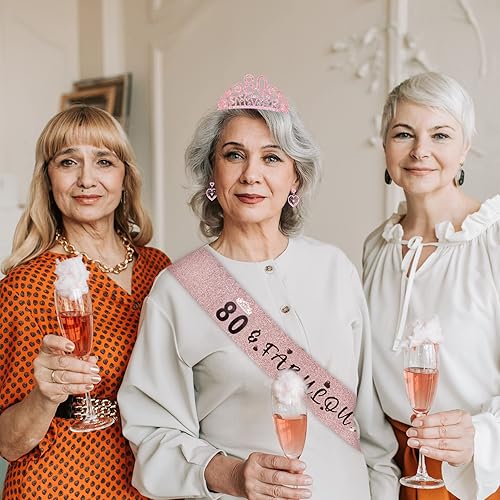 Miniatura 8 de Regalos de cumpleaños número 80 para mujeres, tiara y banda de cumpleaños número 80, corona de cumpleaños 80, decoración de cumpleaños 80 para