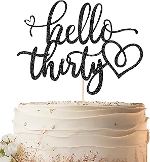 Hello Thirty Cake Topper - Black Glitter 30th Birthday Cake Decorating S...