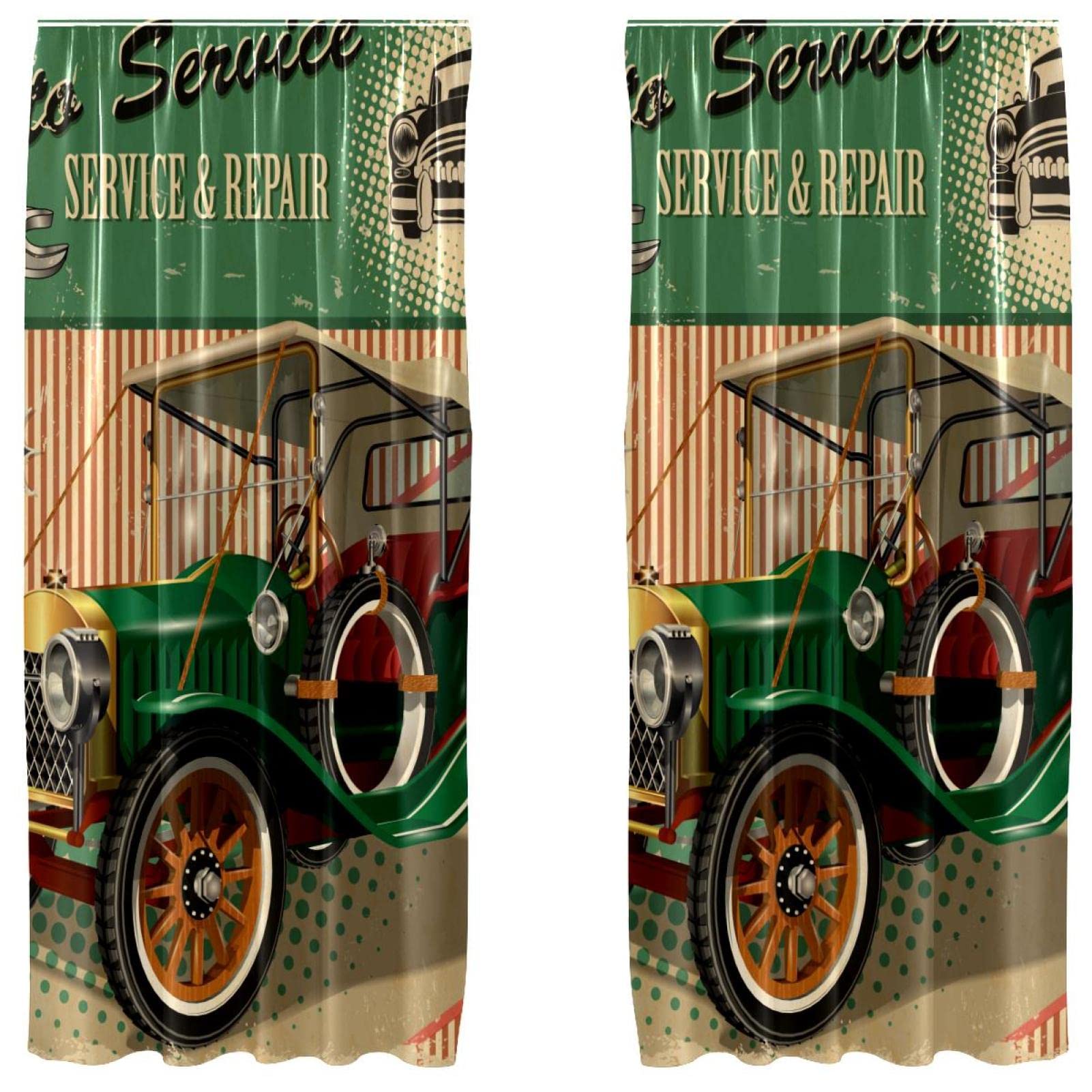 Cortinas opacas vintage para ventana con diseño de coche clásico (Pack de 2 paneles)