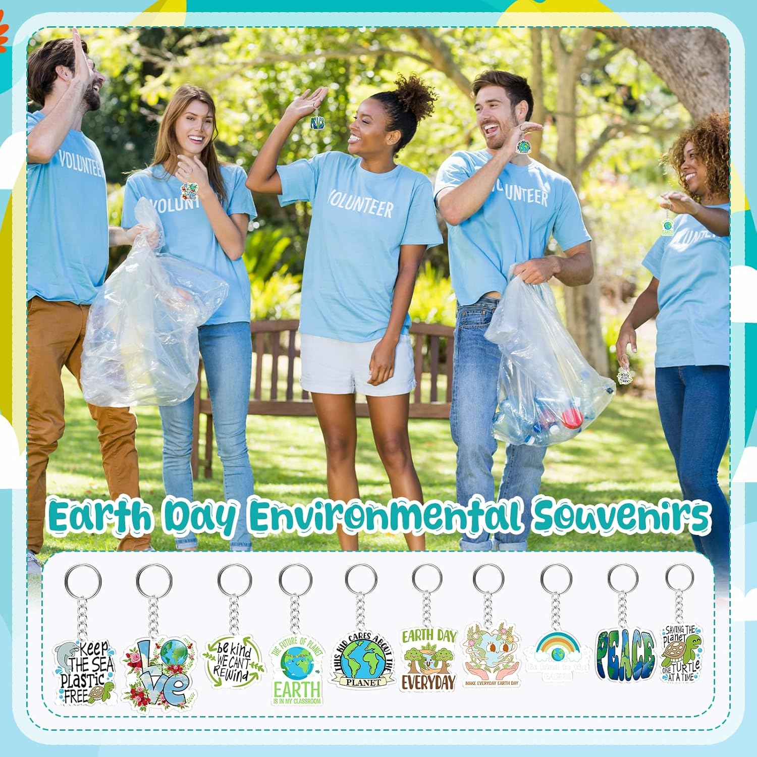 50 PCS Earth Day Party Favors Earth Day Key Chains Bulk Save the Planet Key Rings Earth Day Decorations Gifts Save The Earth Day Save the Planet Accessories
