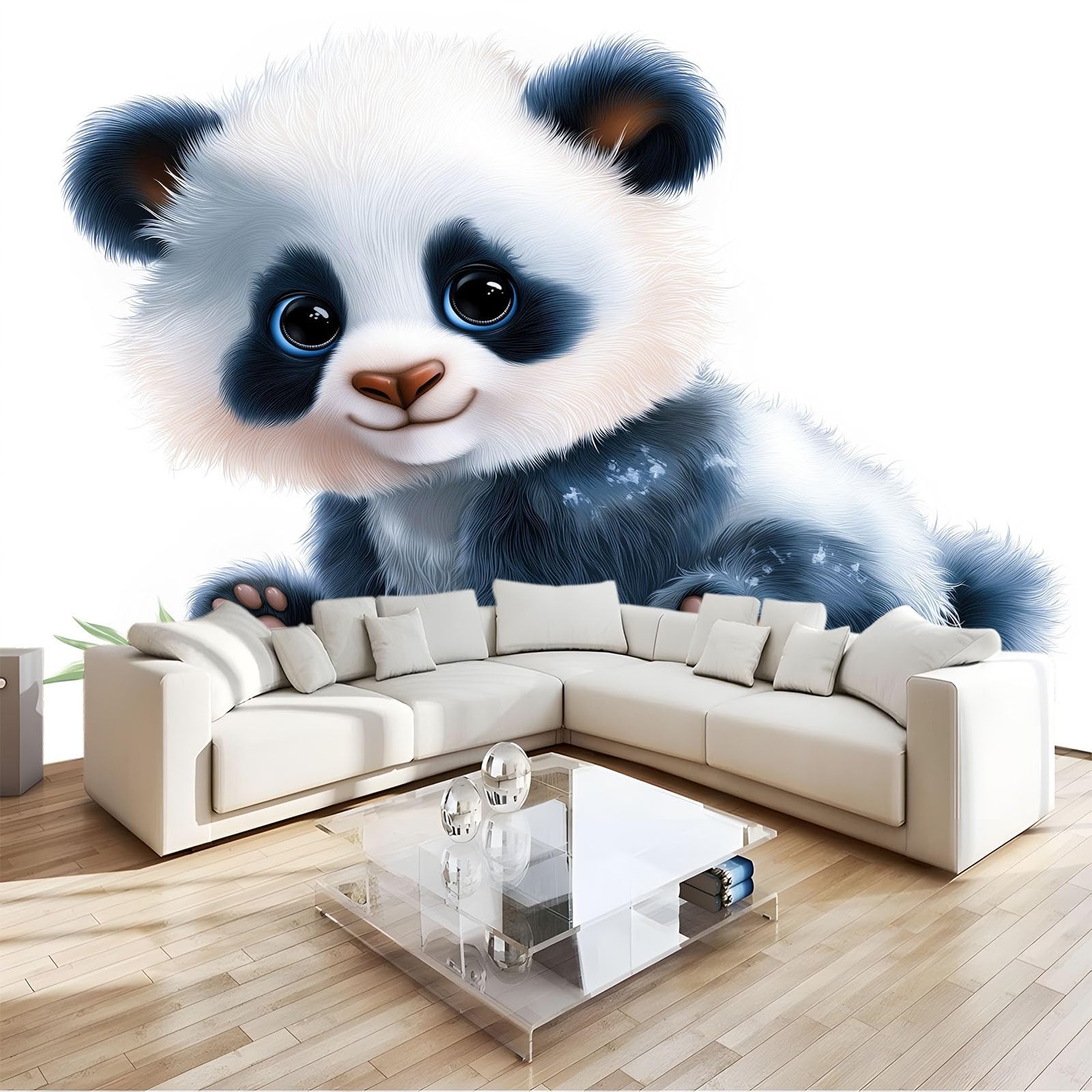 Générique Panoramiczna tapeta Cartoon Panda Bambus Urocza czysta biel 250 x 175 cm - Nowoczesna włóknina ścienna gobelin do salonu, sypialni lub pokoju dziecięcego