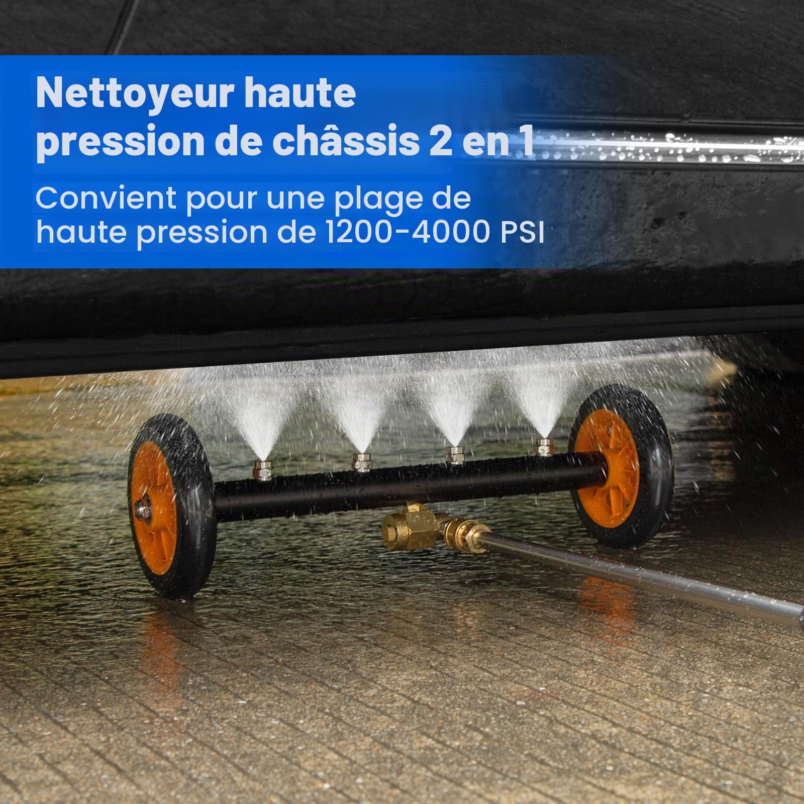 Nettoyeur de Train de Roulement 2-en-1 avec Brosse à moyeu, 16 Pouces | Balai à Eau de Lavage de Voiture, Nettoyeur Haute Pression, Nettoyeur de Surface 1200-4000 PSI