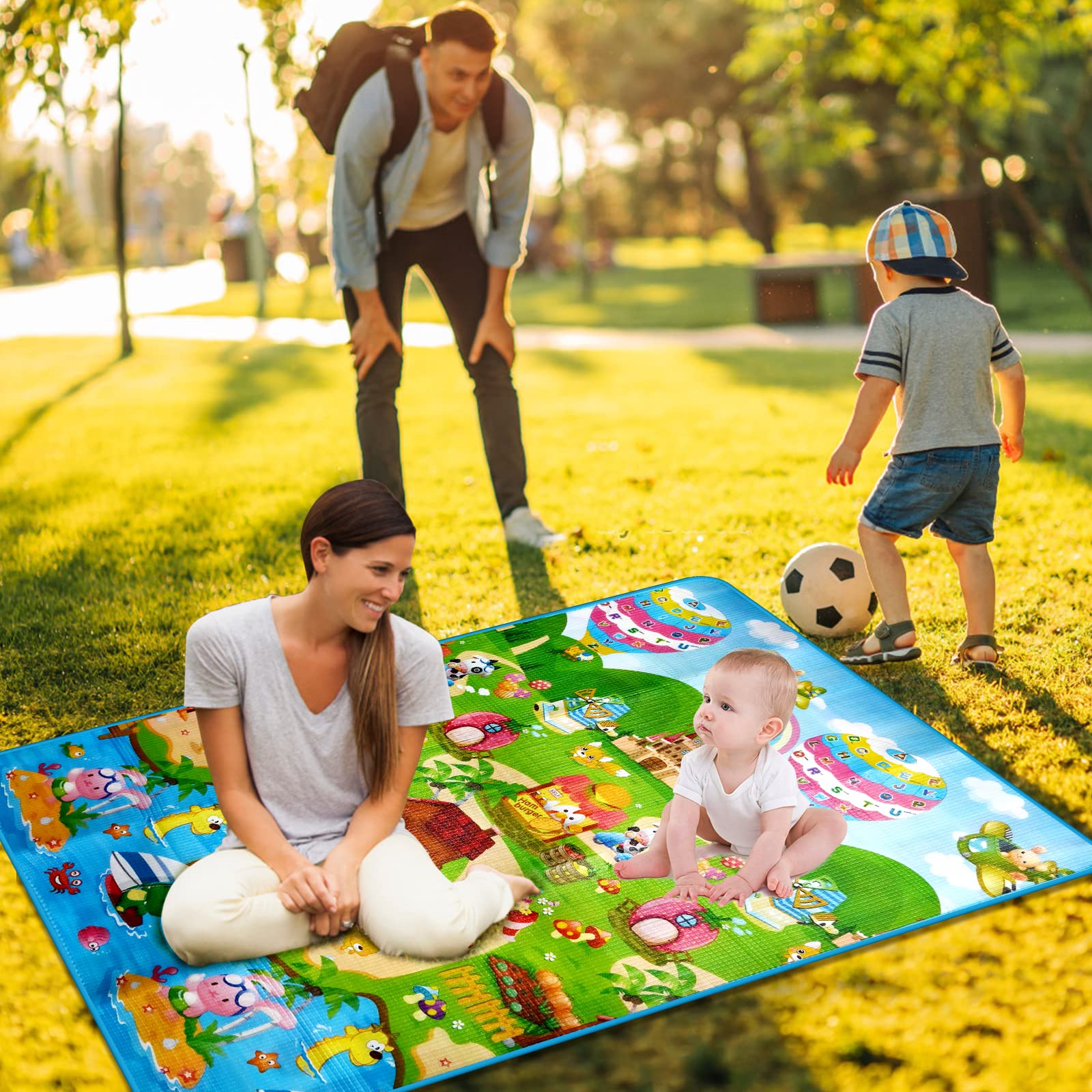 Tapis de Jeu pour bébé Grand Tapis de Jeu pour Le Sol Animaux de la Ferme Tapis de Jeu Pliable et imperméable pour Les Tout-Petits Tapis à Ramper pour Les bébés de 6 à 12 Mois 180 * 120cm