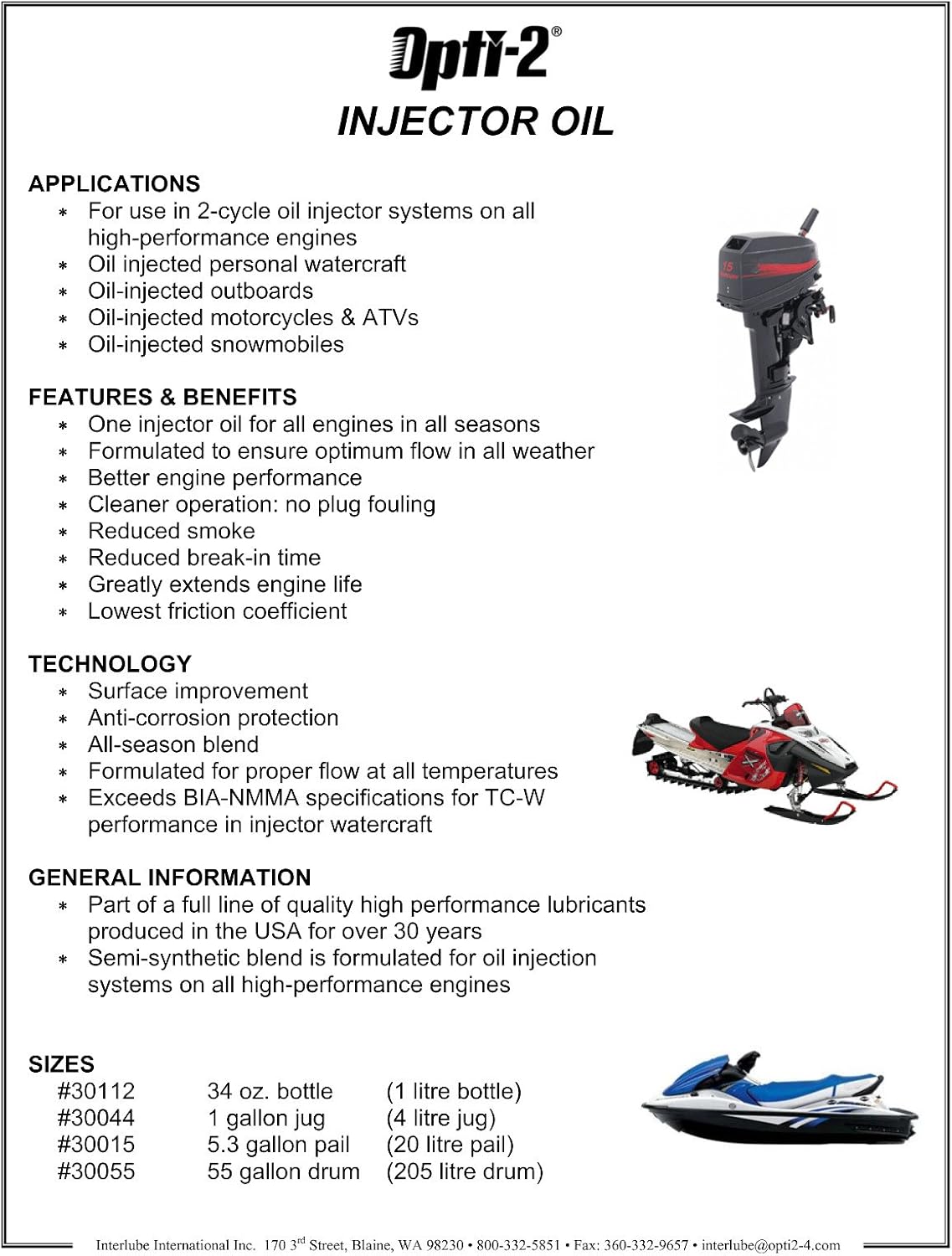 Opti-2 30044 1 Gallon Enviro Formula 2-Cycle Injector Lubricant