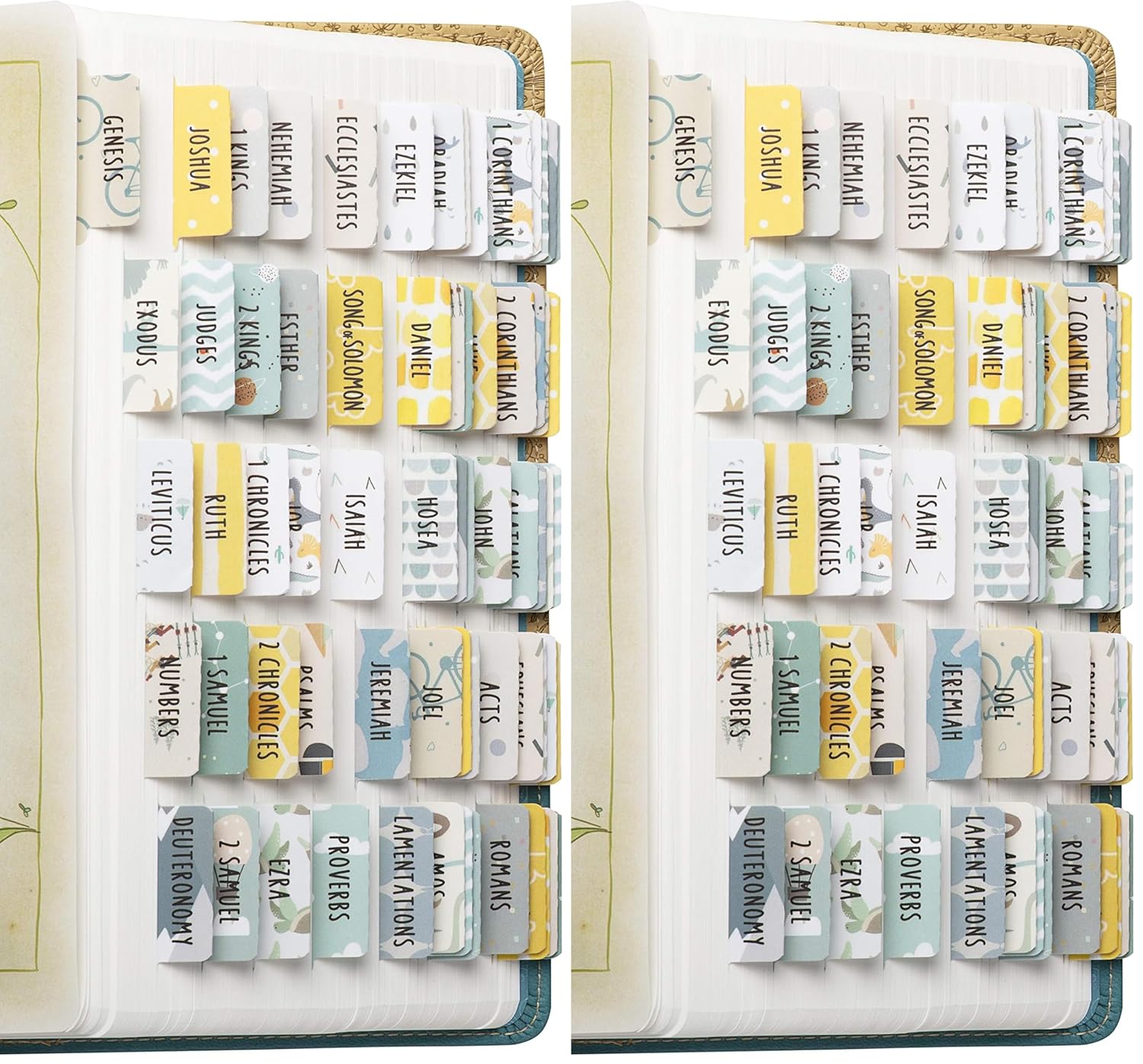 DiverseBee Laminated Bible Tabs (Large Print, Easy to Read), Bible Journaling Book Tabs, Christian Gift, 66 Bible Tabs Old and New Testament, Includes 11 Blank Tabs - Adventure Theme (Pack of 2)