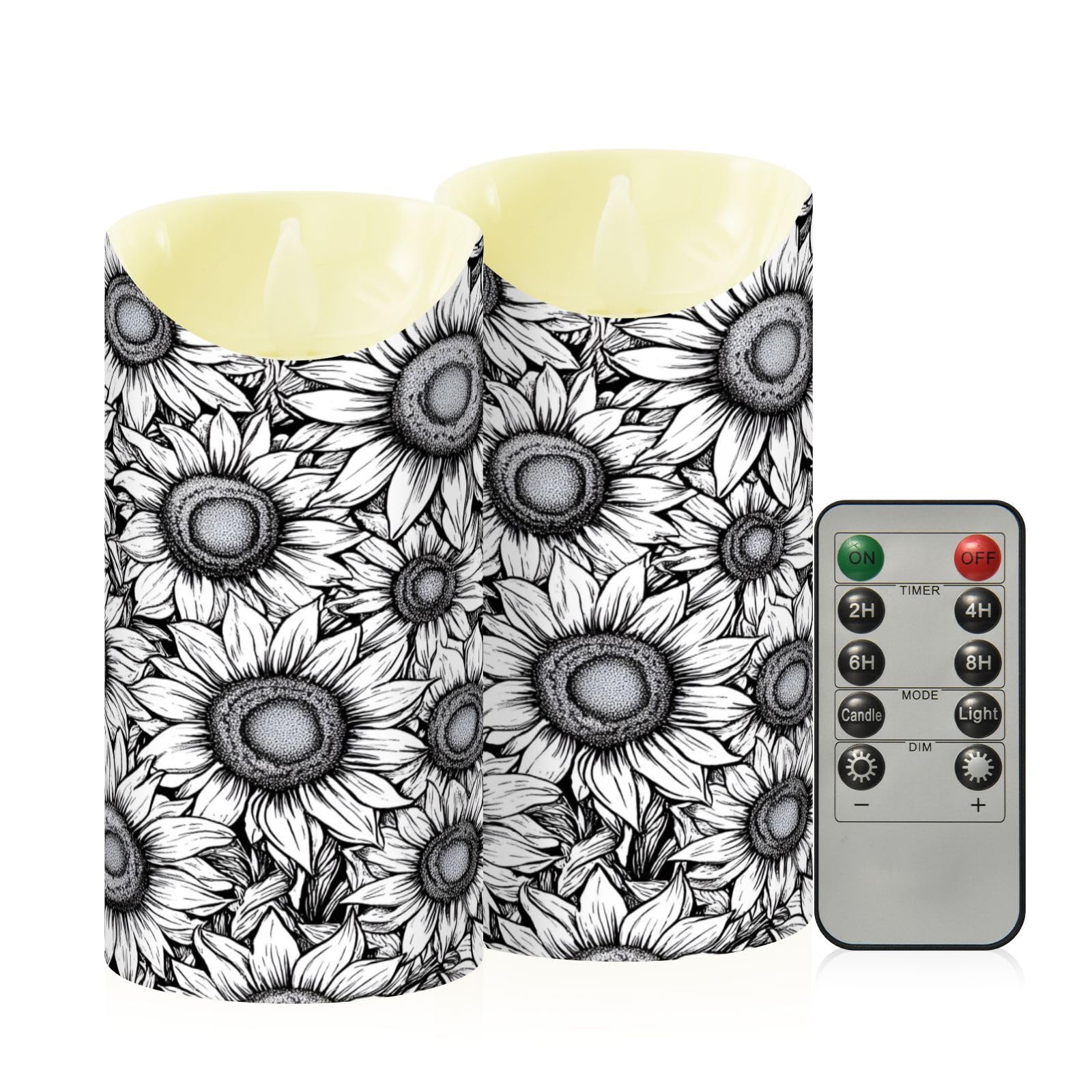 Ewusp Sunflower Flameless Candles Battery Operated Flickering LED Pillar Candles Set of 2 with Remote Control & Timer, for Home Decor Wedding Holiday Party Centerpieces