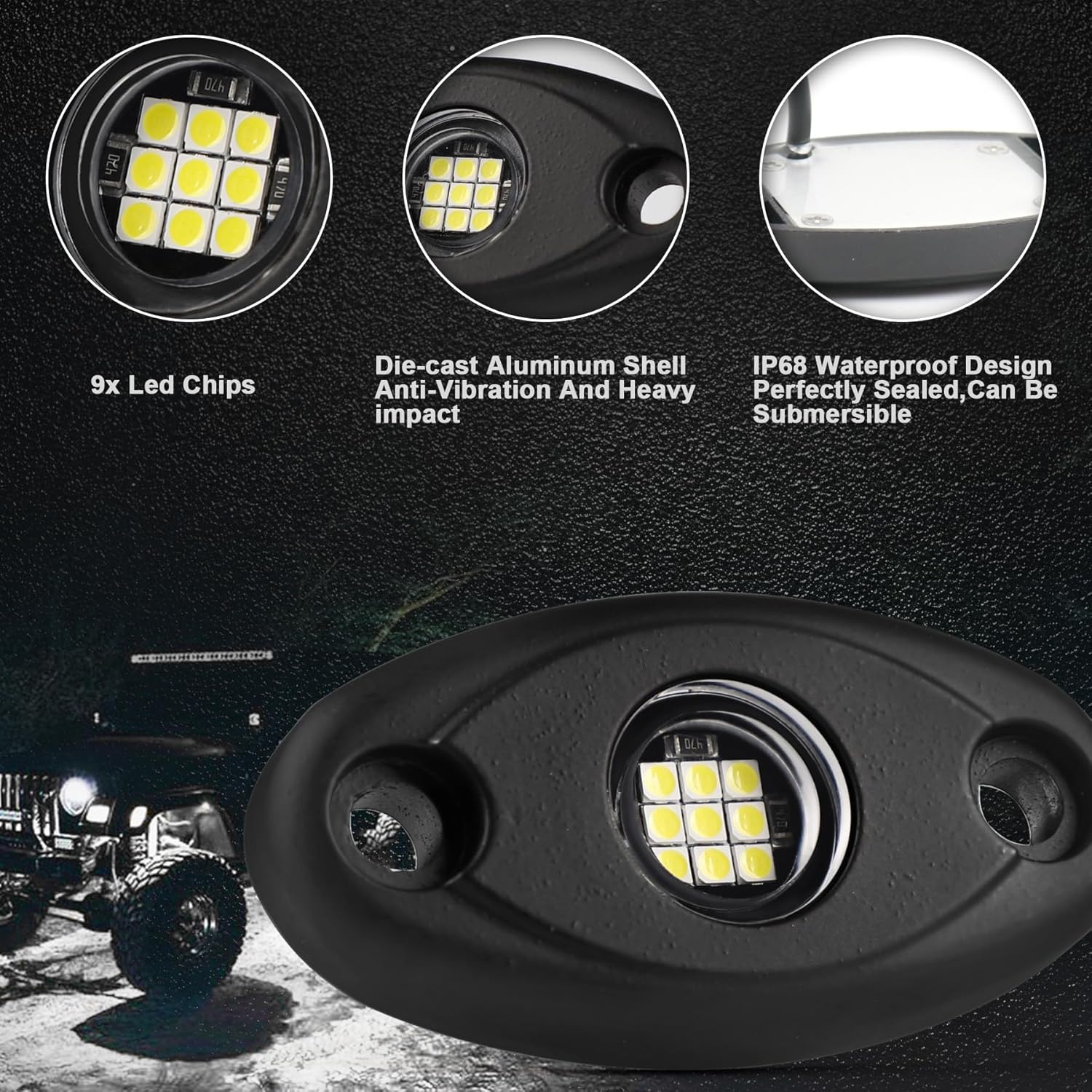 20 PCS Pure White Rock Lights for Trucks ATV SUV UTV Sedans Trailer Underglow Lights