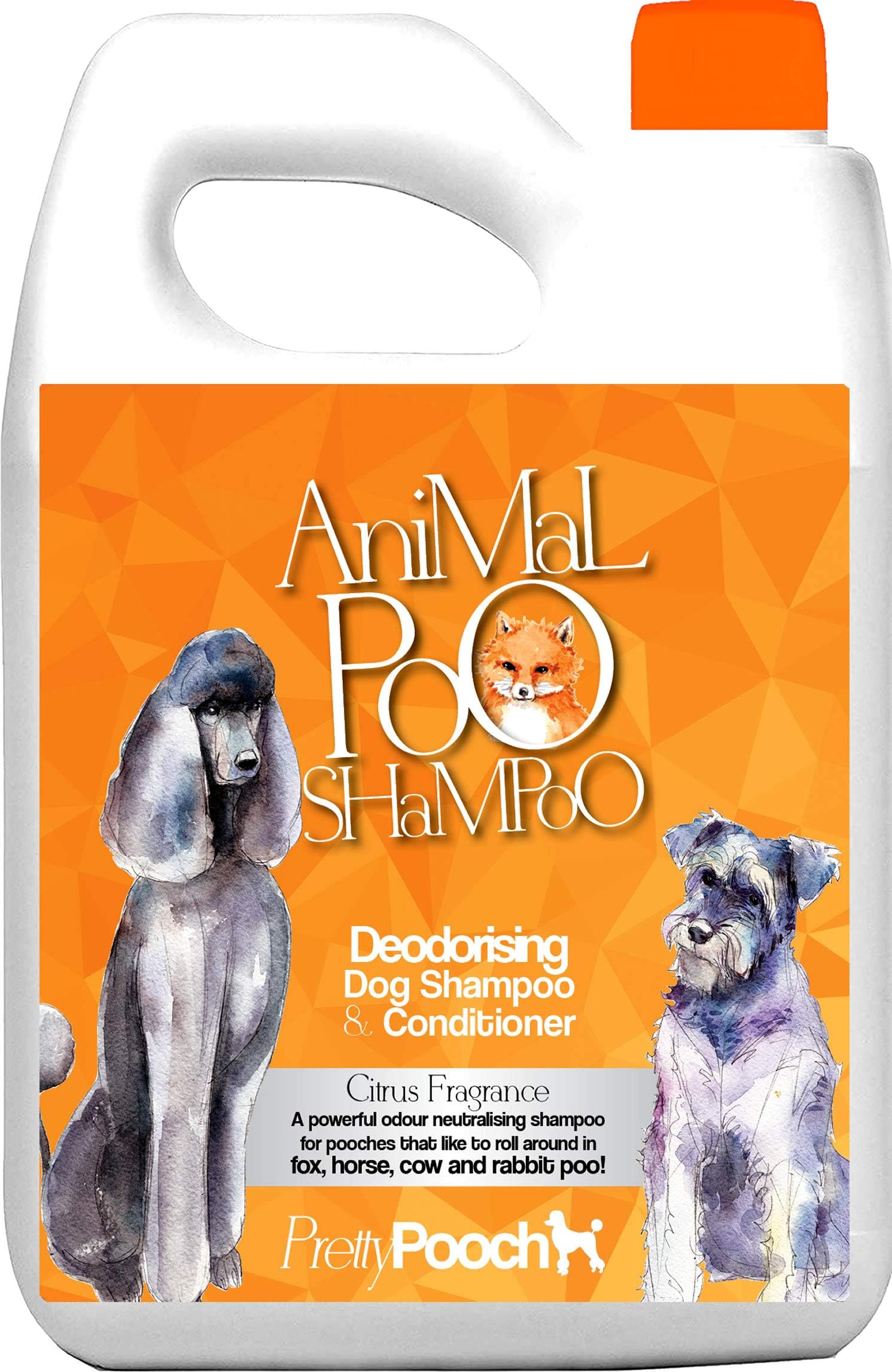 Fox Poo Dog Shampoo & Conditioner for Smelly Dogs - 2 Litres (Citrus Fragrance) - Sensitive Deodorising Dog Shampoo - Eliminates Fox Poo & Other Odours