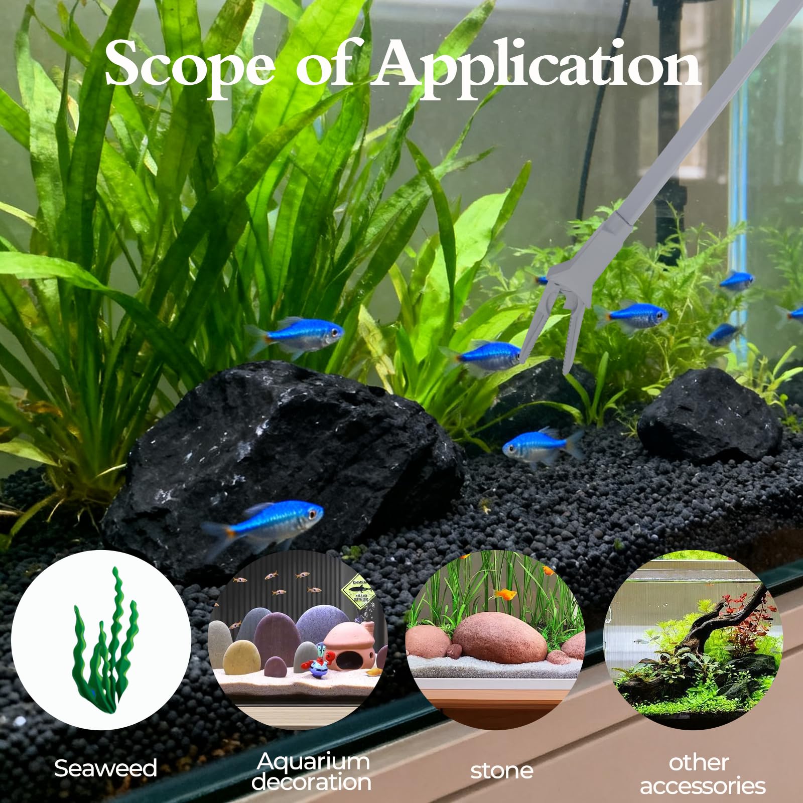 Pinces pour plantes d'aquarium, plastique, 50 cm, entretien plantes aquatiques