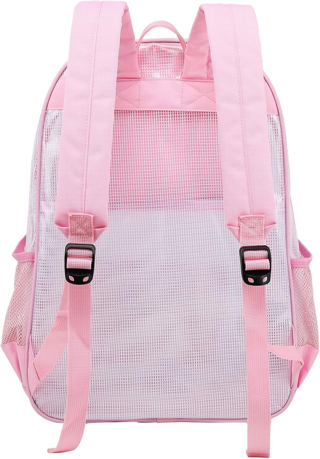 MIRLEWAIY Heavy Duty Mesh Backpack See Through Bag Stadium Approved Schoolbag with Laptop Compartment, Pink