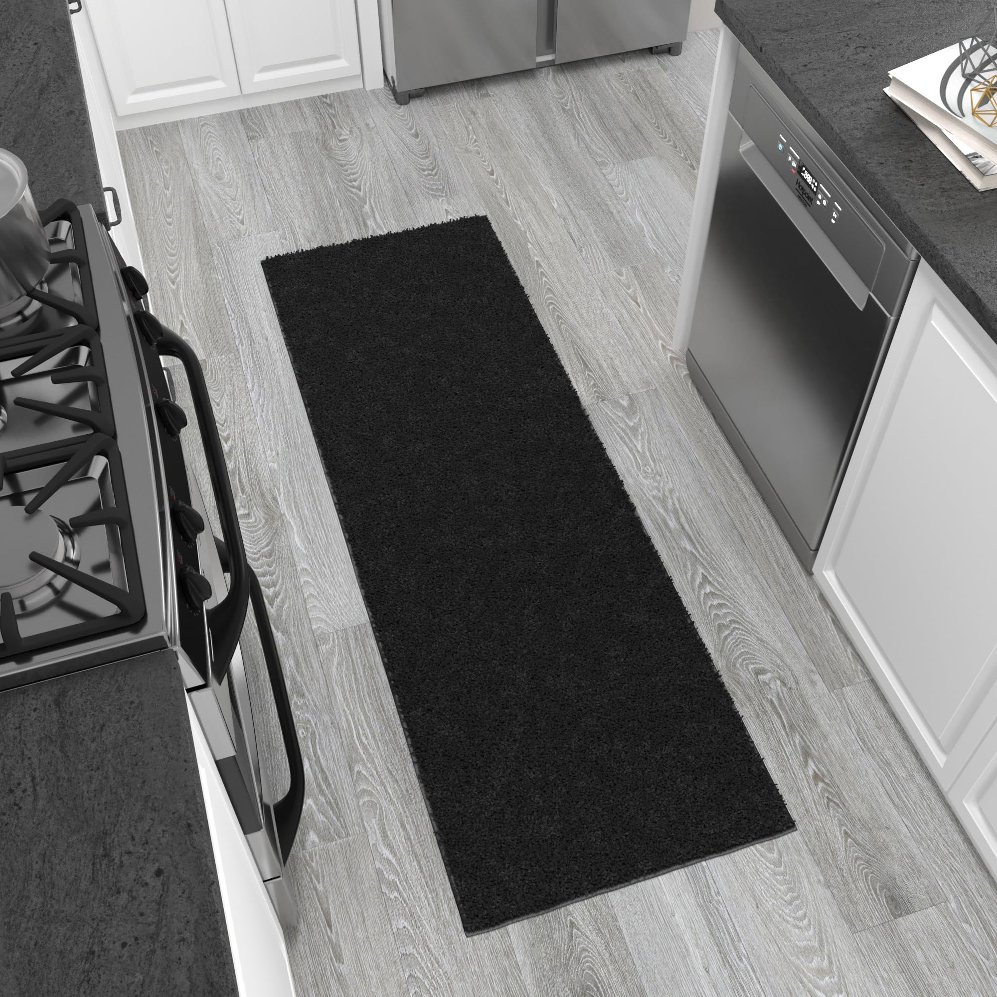 Ottomanson 2 x 8 Shaggy Runner Rug - Plush Cozy Non-Slip Carpet for Bedroom Living Room Bathroom Entryway