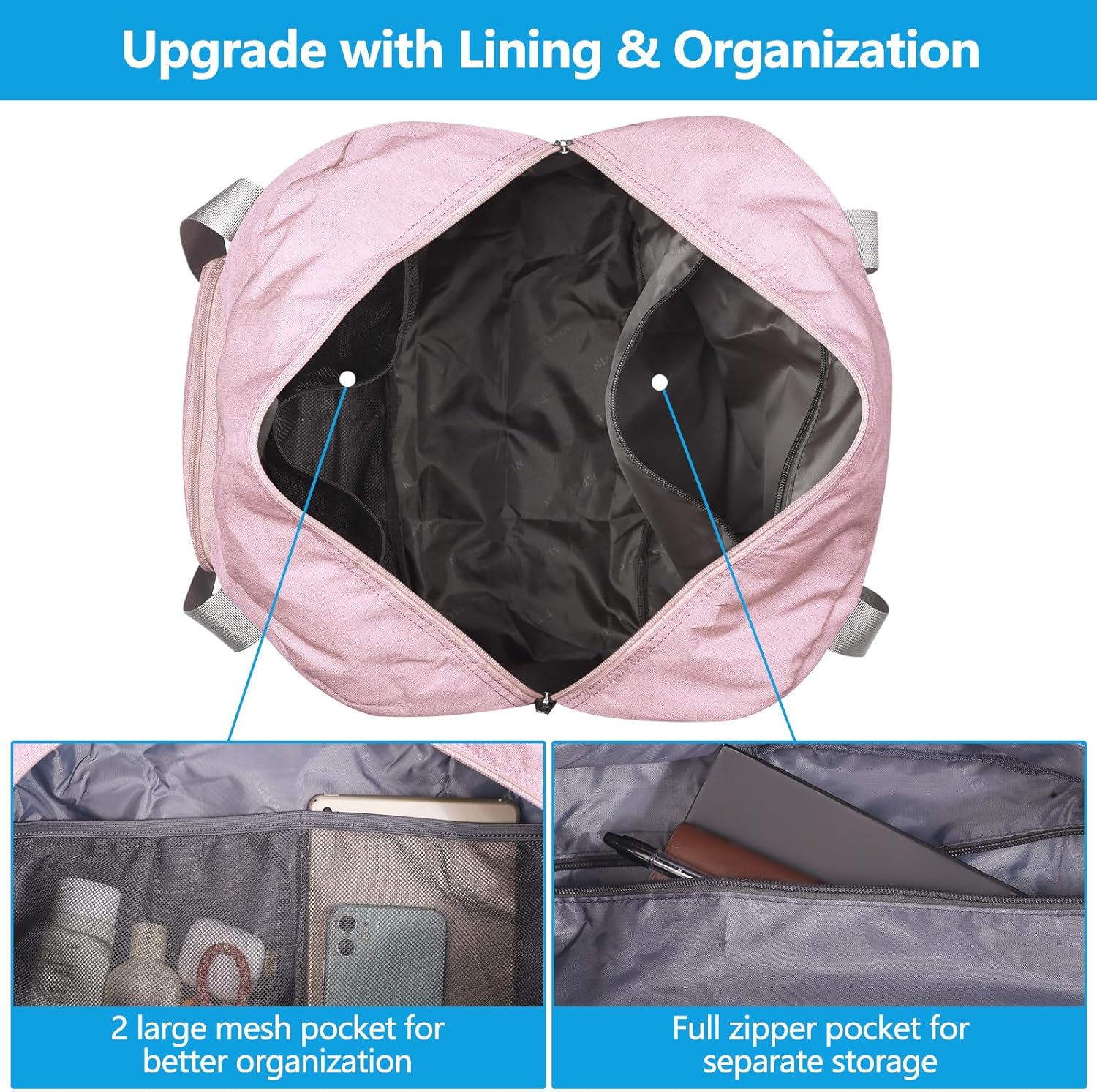 For Spirit Airlines Personal Item Bag 18x14x8 Foldable Travel Duffel Bag Underseat Carry-on Luggage for Women and men 30L(Pink) - Image 5