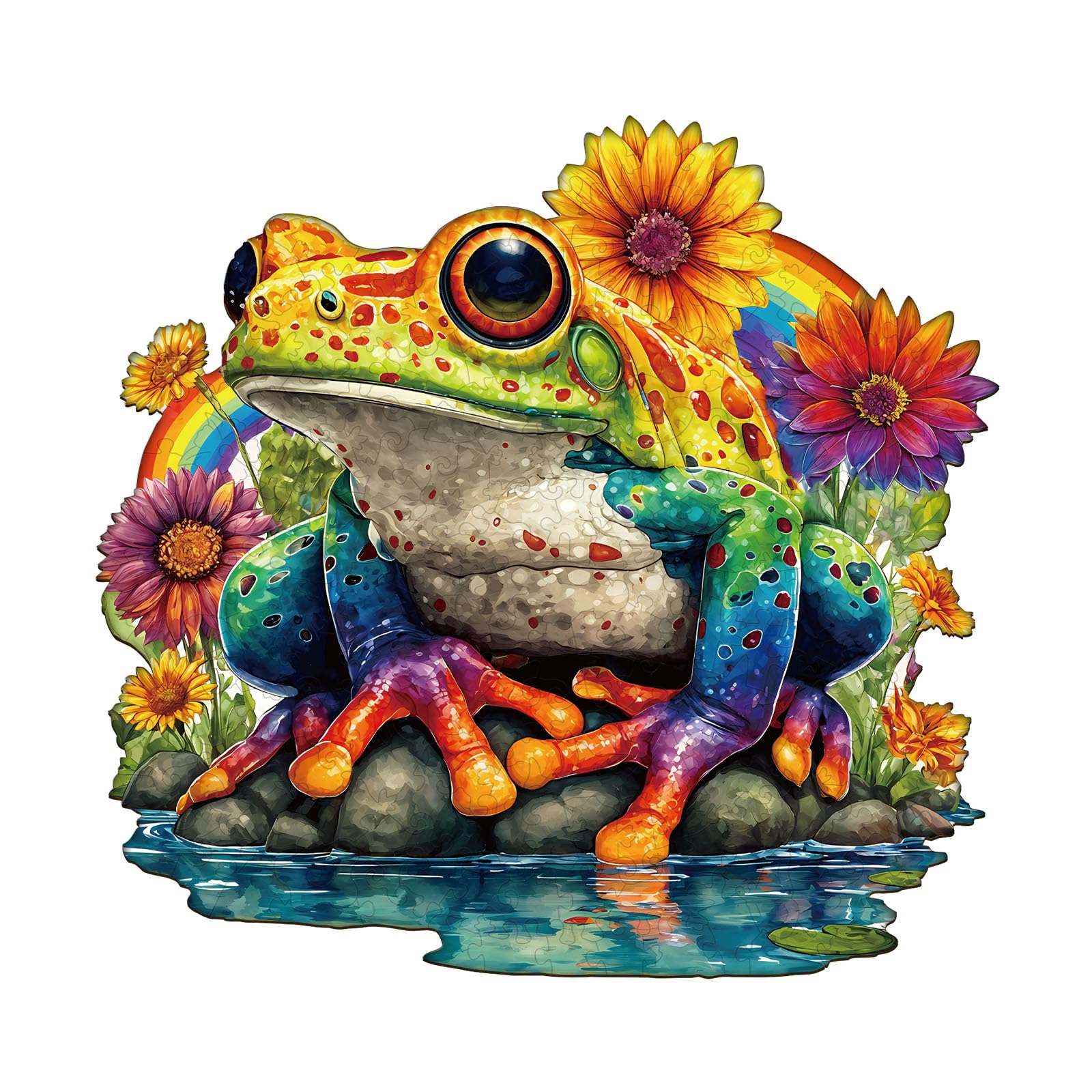 Jigfoxy Rainbow Frog Wooden Jigsaw Puzzles for Adults, 250pcs Unique Animal Shape Wood Puzzles, Birthday Gifts for Family Friend(13.4 * 12.8in)