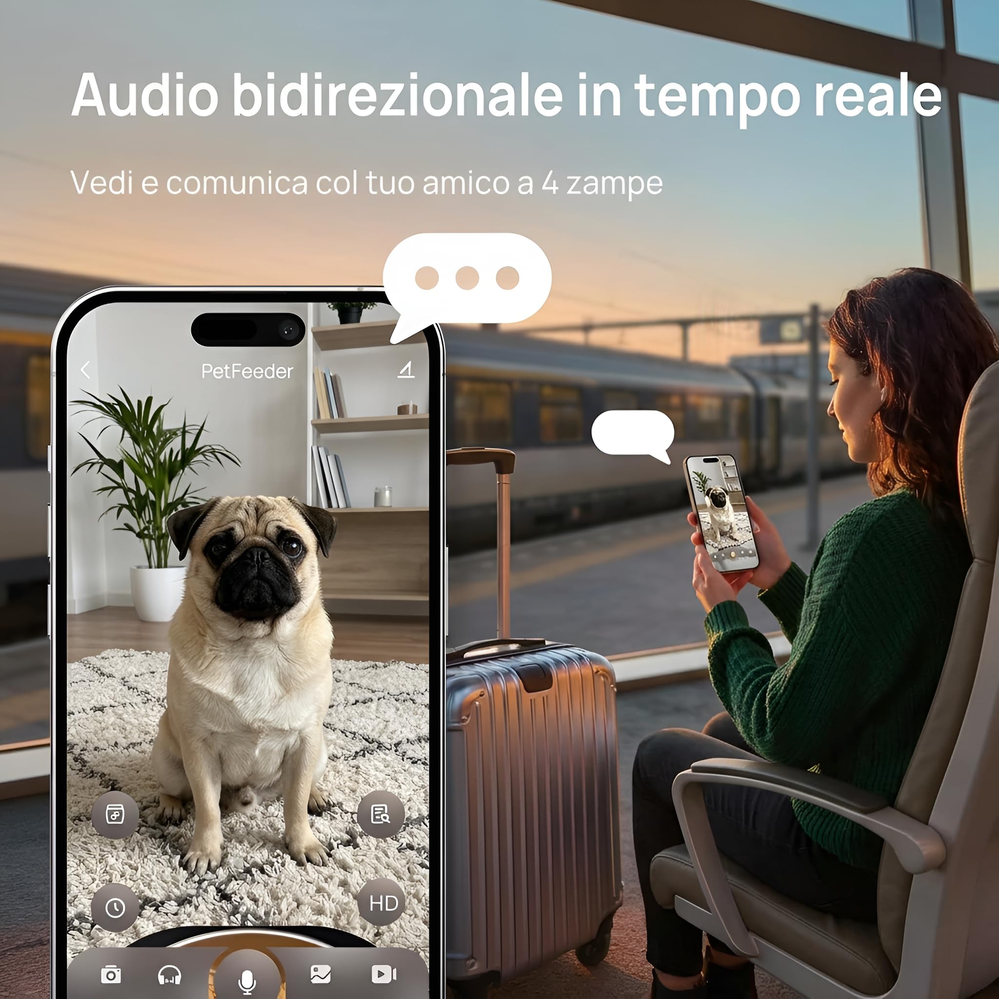 Distributore Smart Cibo Gatti e Cani con Telecamera HD, Dispenser 6L WiFi 5G e 2.4G, Audio Bidirezionale e Visione Notturna, Timer, Ciotola Inox, App Tuya SmartLife