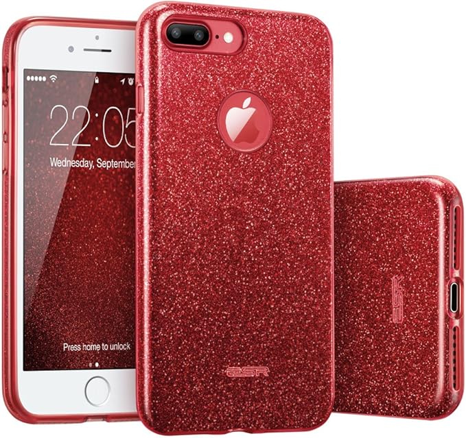 Esr Glitter Case For Iphone 8 Plus 7 Plus Case Bling Bling Glitter Sparkle Designer Case Slim Fit Shockproof Shining Fashion Style For Apple Iphone 8 Plus 7 Plus 5 5 Red Amazon Co Uk Electronics