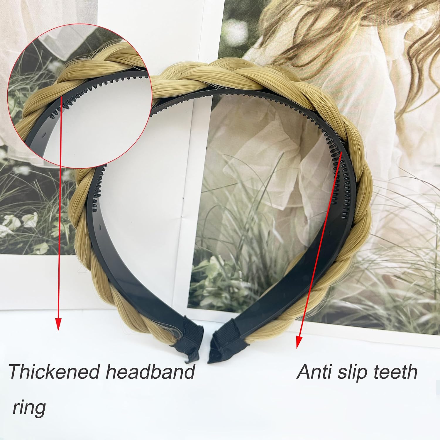 Headband 4 Strands Synthetic Hair Plaited Headband Braid Braided With Teeth Hair Band Beauty accessory Stretch Braid Headbands Hairpiece for Women (Blonde) image 4