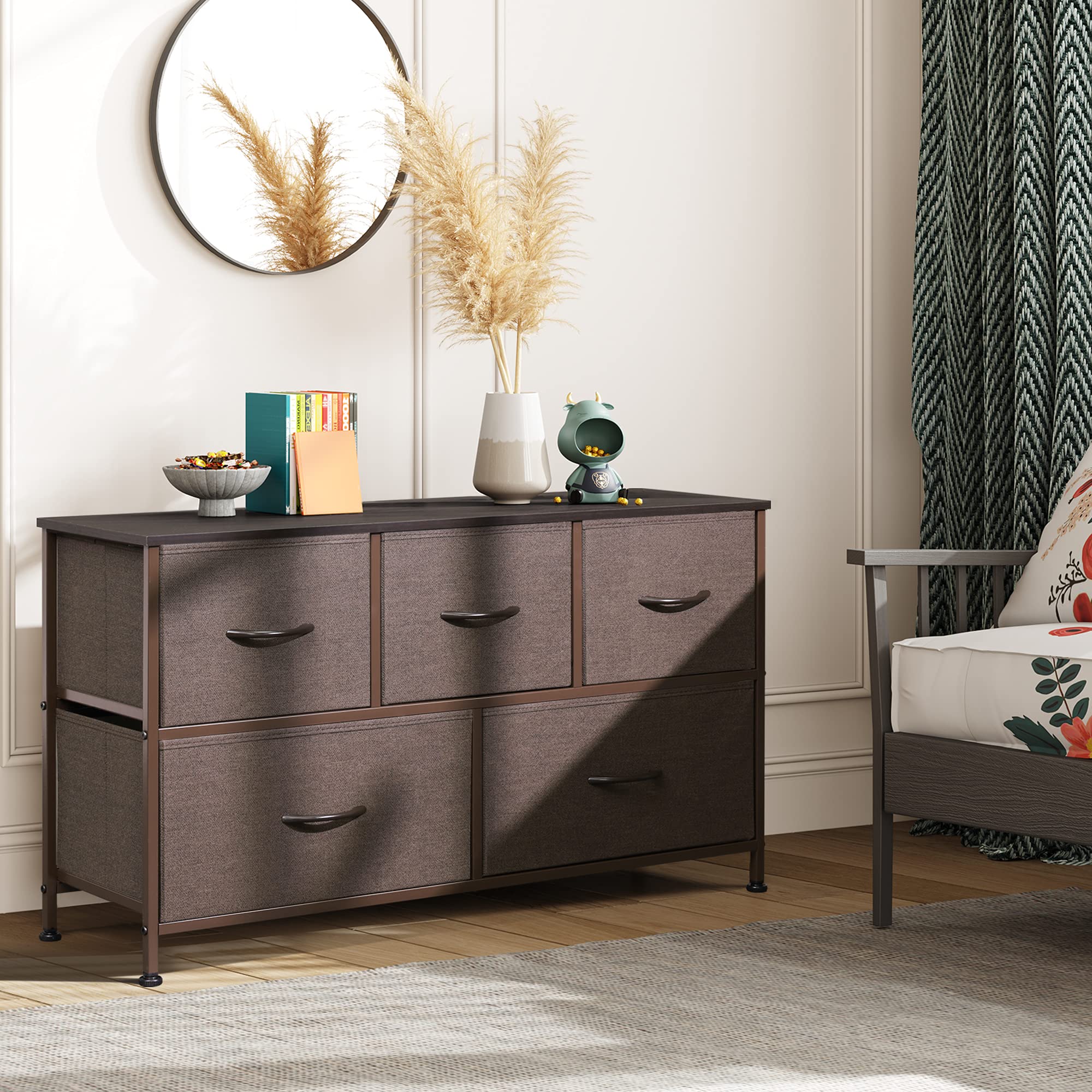 WLIVE Dresser for Bedroom with 5 Drawers, Wide Chest of Drawers, Fabric Dresser, Storage